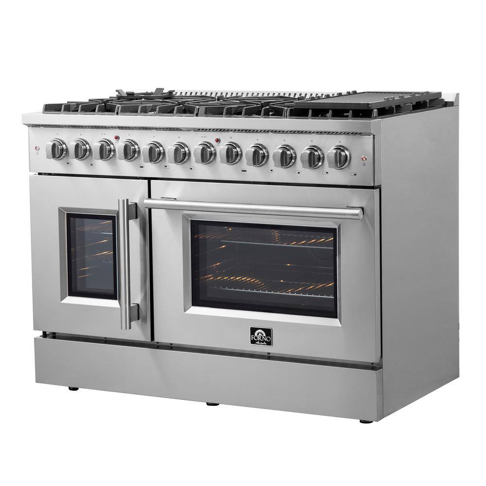Forno Galiano 48" Gas Burner, Electric Oven Range With French Door in Stainless Steel, FFSGS6356-48 I Luxury Appliances Direct