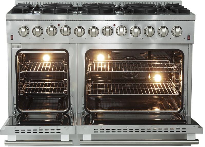 Forno 48 Inch Galiano Gas Burner and Electric Oven Range in Stainless Steel with 8 Italian Burners, FFSGS6156-48 I Luxury Appliances Direct