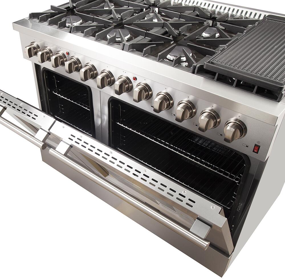 Forno 48 Inch Galiano Gas Burner and Electric Oven Range in Stainless Steel with 8 Italian Burners, FFSGS6156-48 I Luxury Appliances Direct