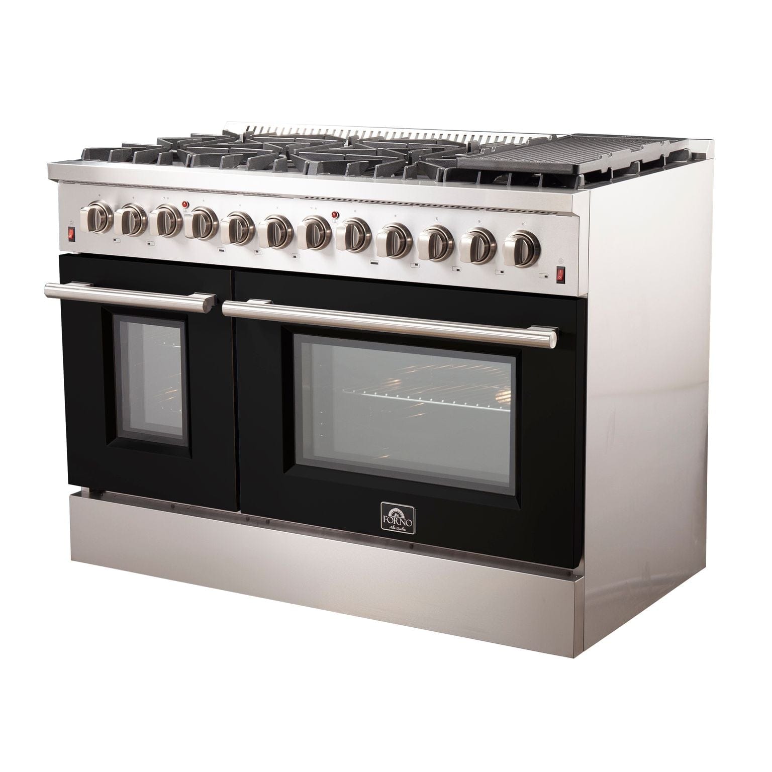 Forno Galiano 48 Inch Professional Freestanding Dual Fuel Range in Black, FFSGS6156-48BLK I Luxury Appliances Direct
