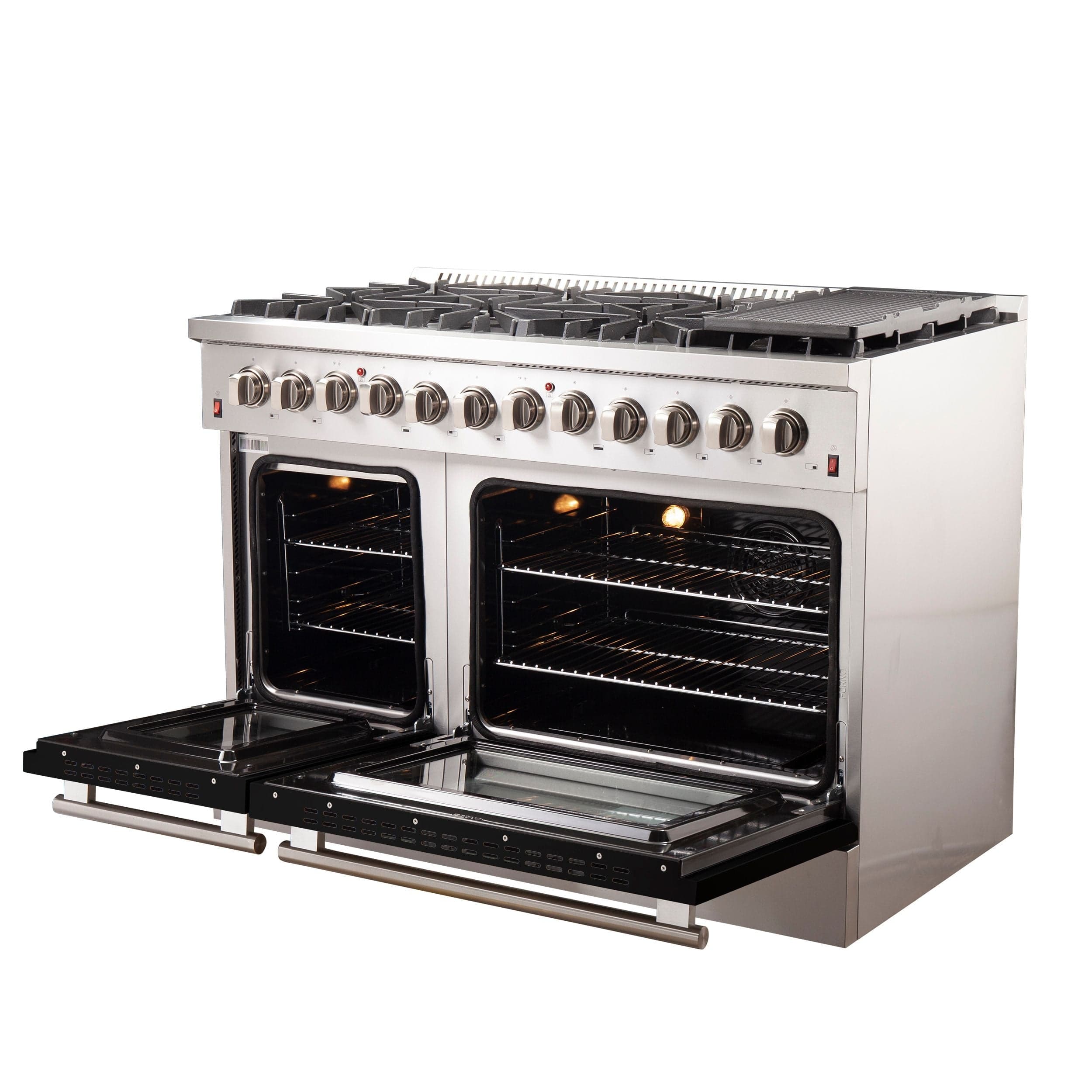 Forno Galiano 48 Inch Professional Freestanding Dual Fuel Range in Black, FFSGS6156-48BLK I Luxury Appliances Direct