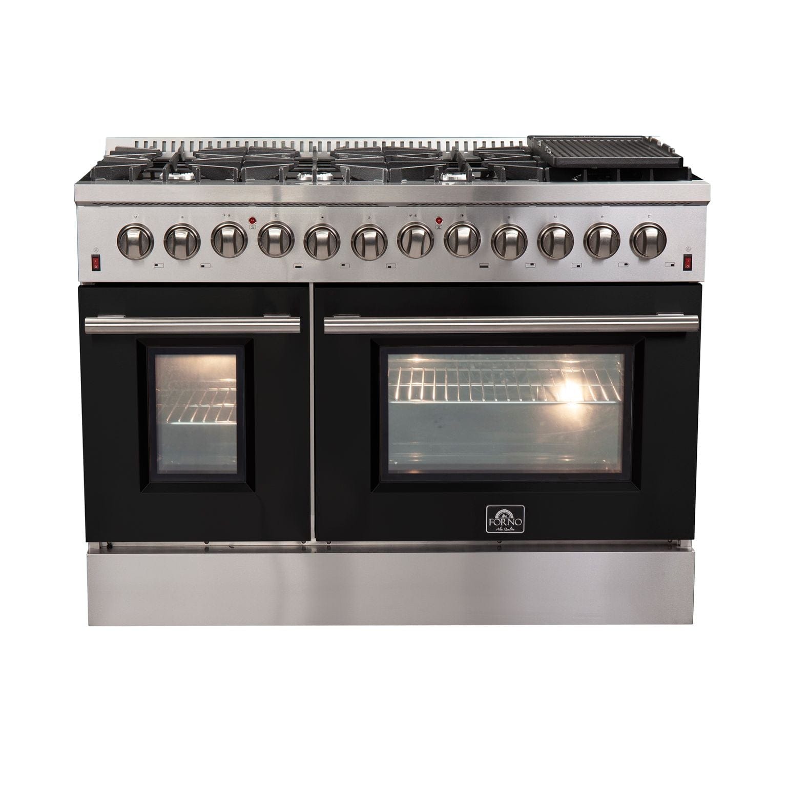 Forno Galiano 48 Inch Professional Freestanding Dual Fuel Range in Black, FFSGS6156-48BLK I Luxury Appliances Direct