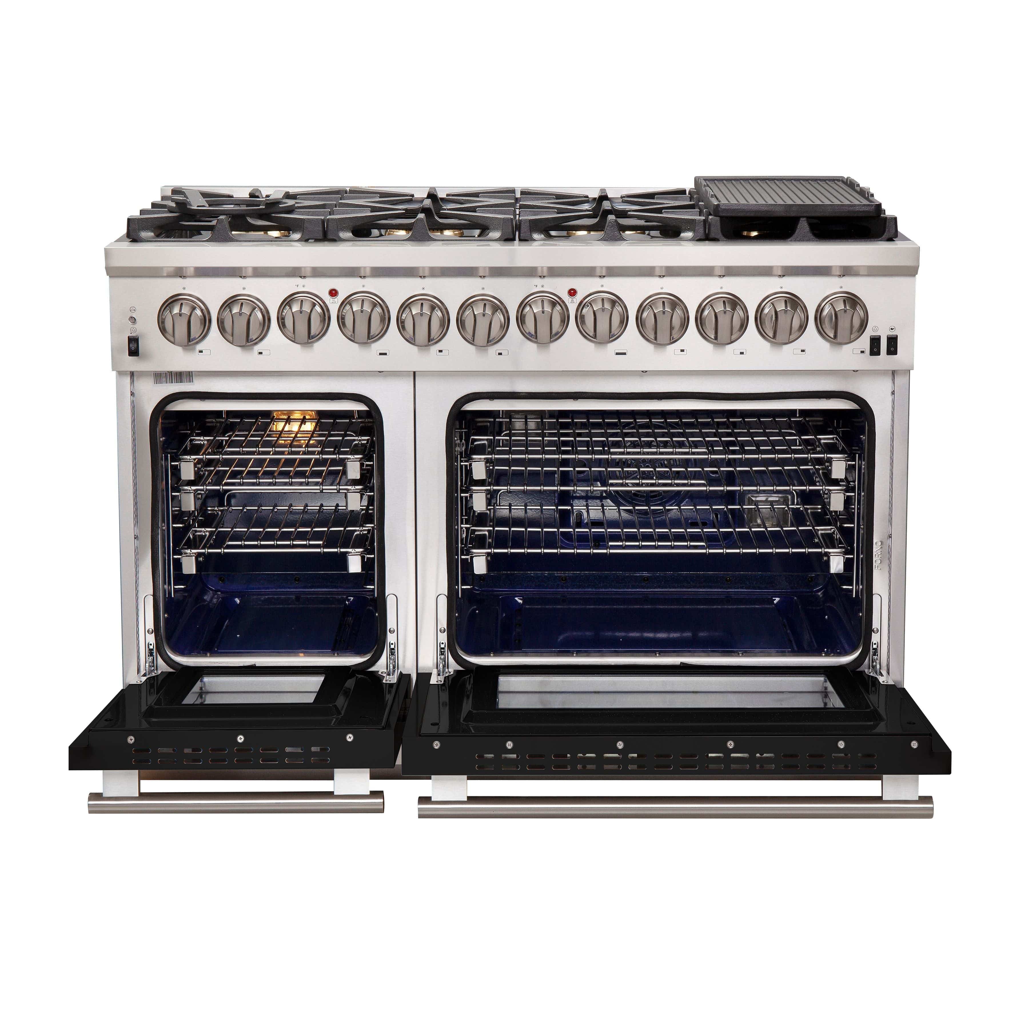 Forno Capriasca 48 Inch Professional Freestanding Dual Fuel Range in Black, FFSGS6187-48BLK I Luxury Appliances Direct