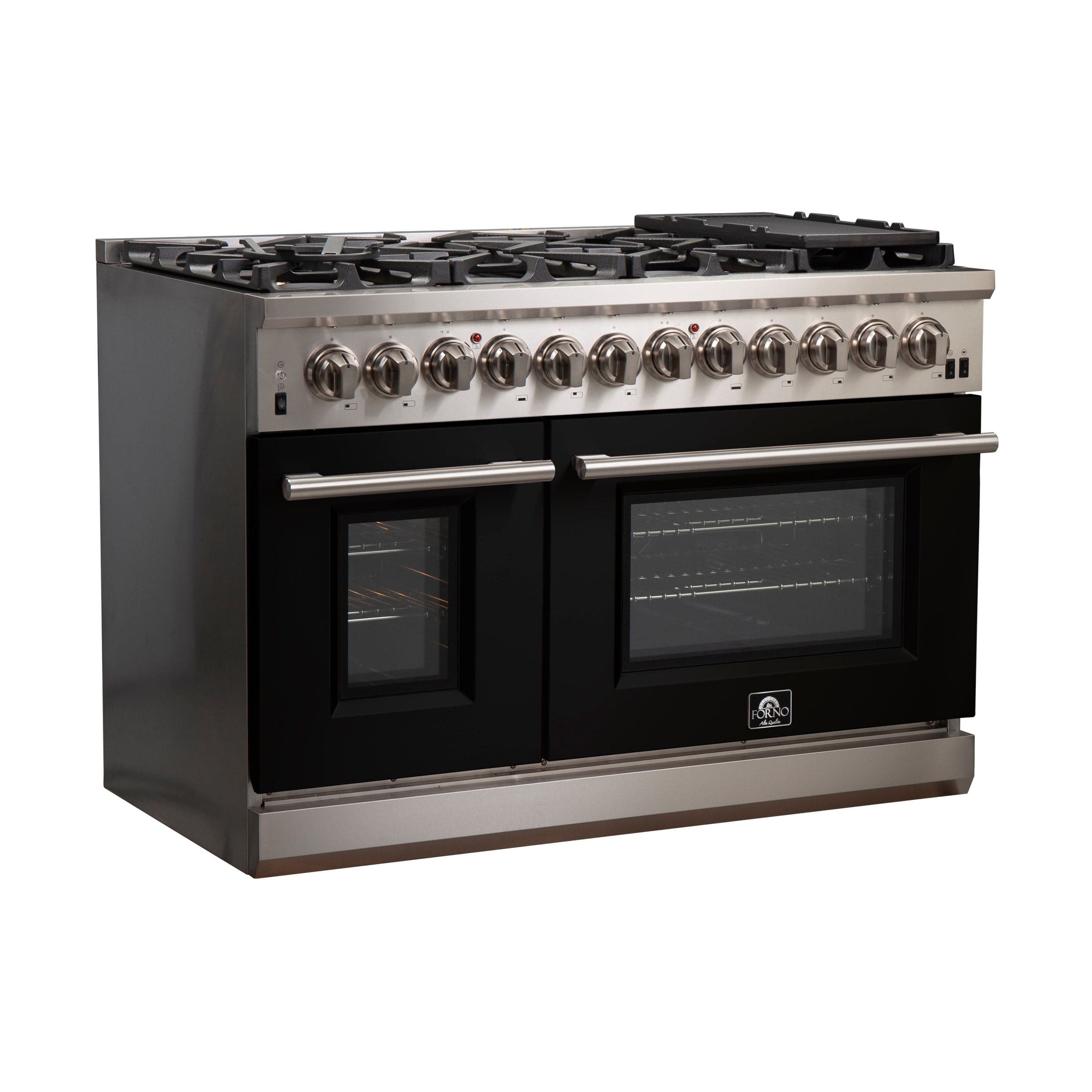 Forno Capriasca 48 Inch Professional Freestanding Dual Fuel Range in Black, FFSGS6187-48BLK I Luxury Appliances Direct