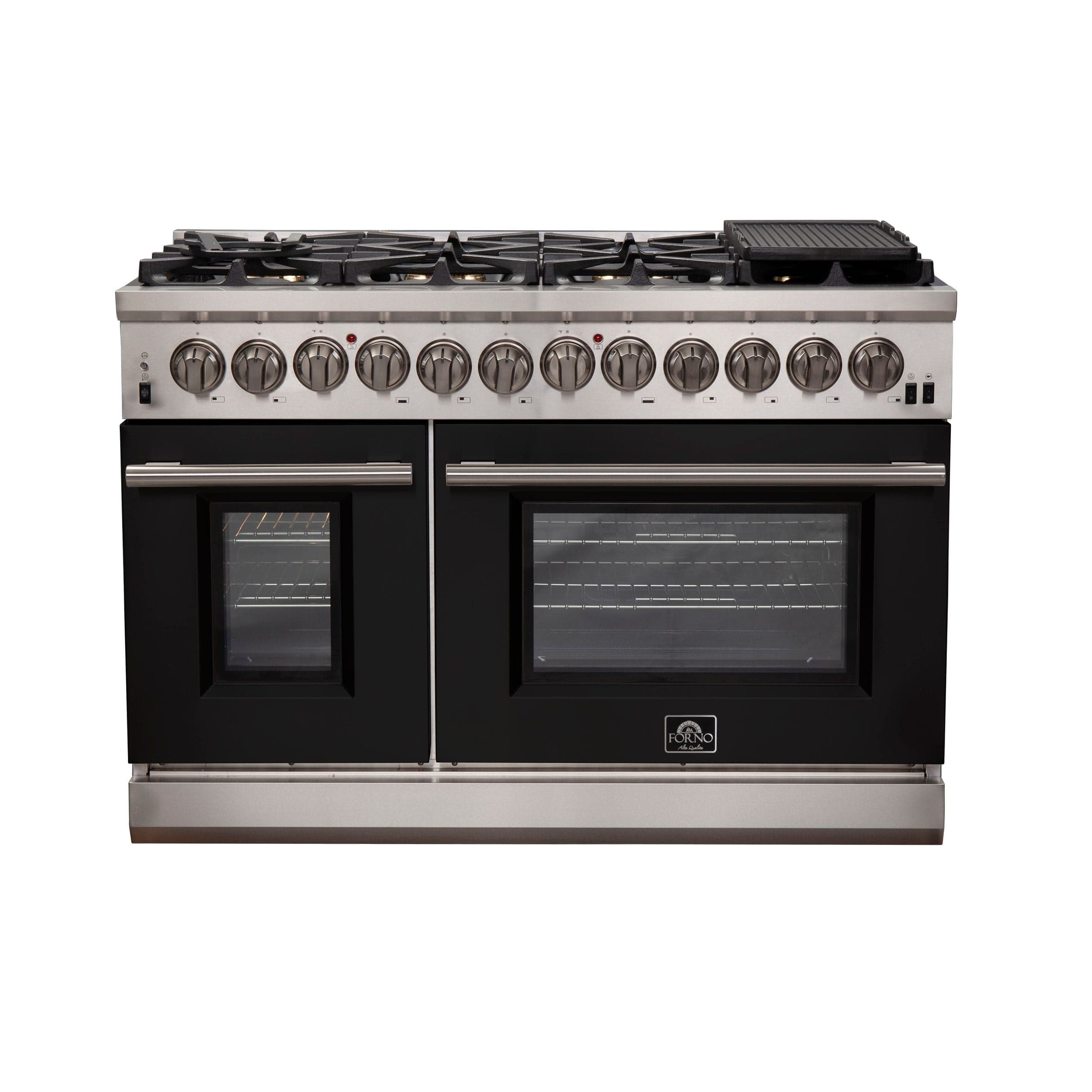 Forno Capriasca 48 Inch Professional Freestanding Dual Fuel Range in Black, FFSGS6187-48BLK I Luxury Appliances Direct