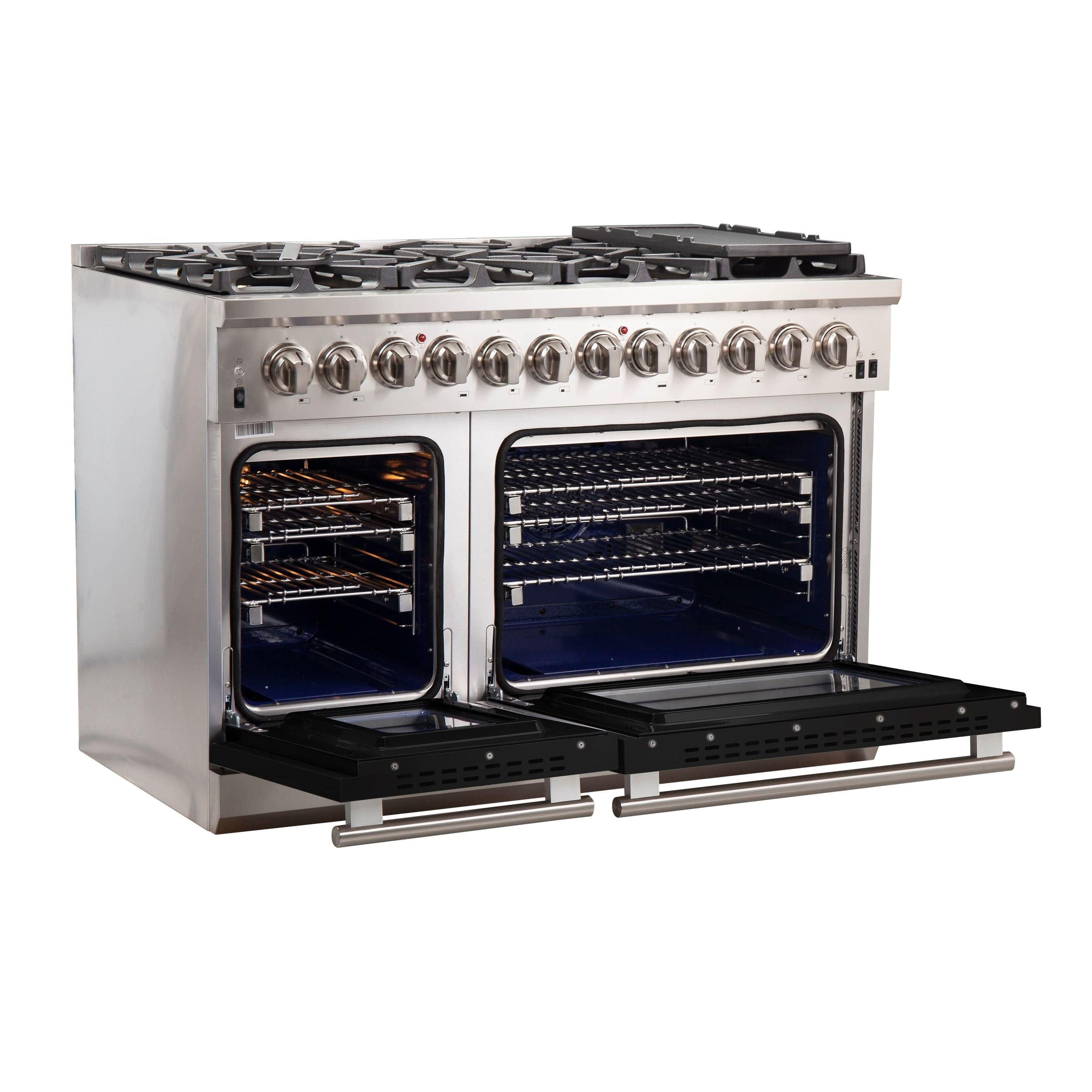 Forno Capriasca 48 Inch Professional Freestanding Dual Fuel Range in Black, FFSGS6187-48BLK I Luxury Appliances Direct