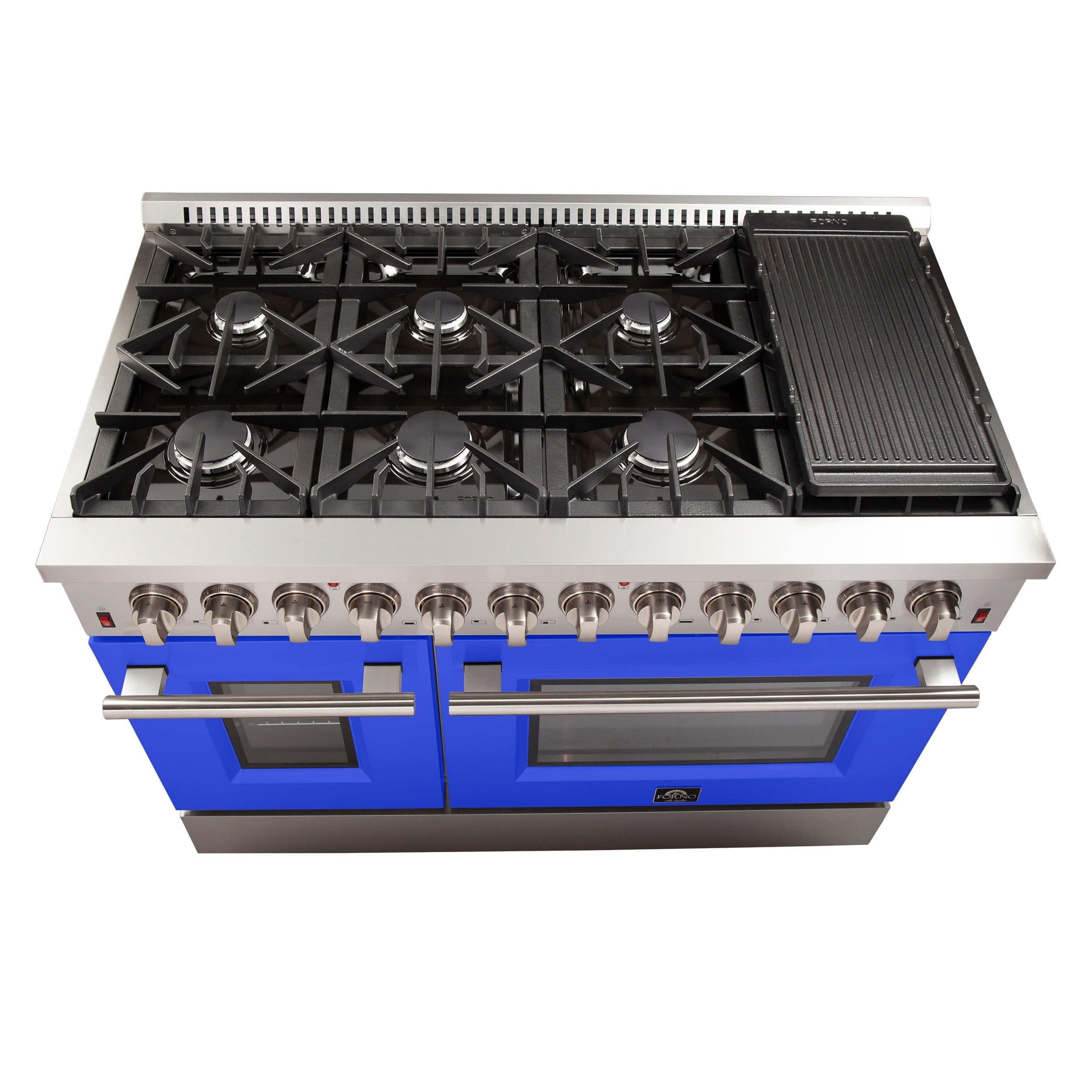 Forno Galiano 48 Inch Professional Freestanding Dual Fuel Range in Blue, FFSGS6156-48BLU I Luxury Appliances Direct