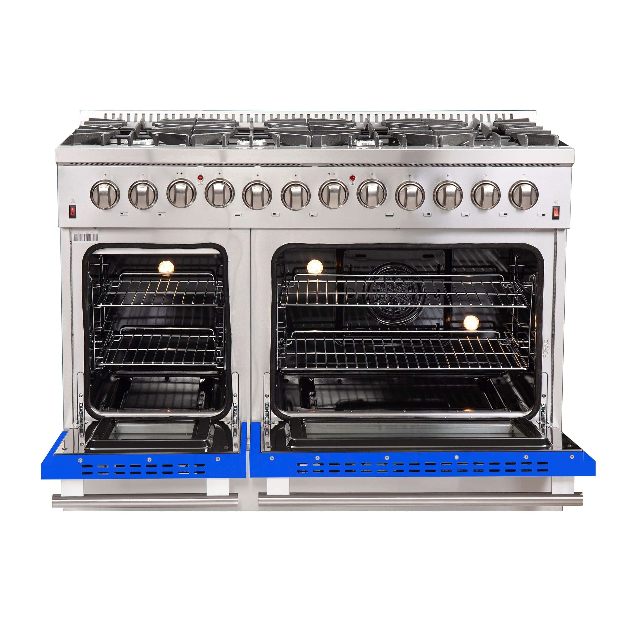 Forno Galiano 48 Inch Professional Freestanding Dual Fuel Range in Blue, FFSGS6156-48BLU I Luxury Appliances Direct