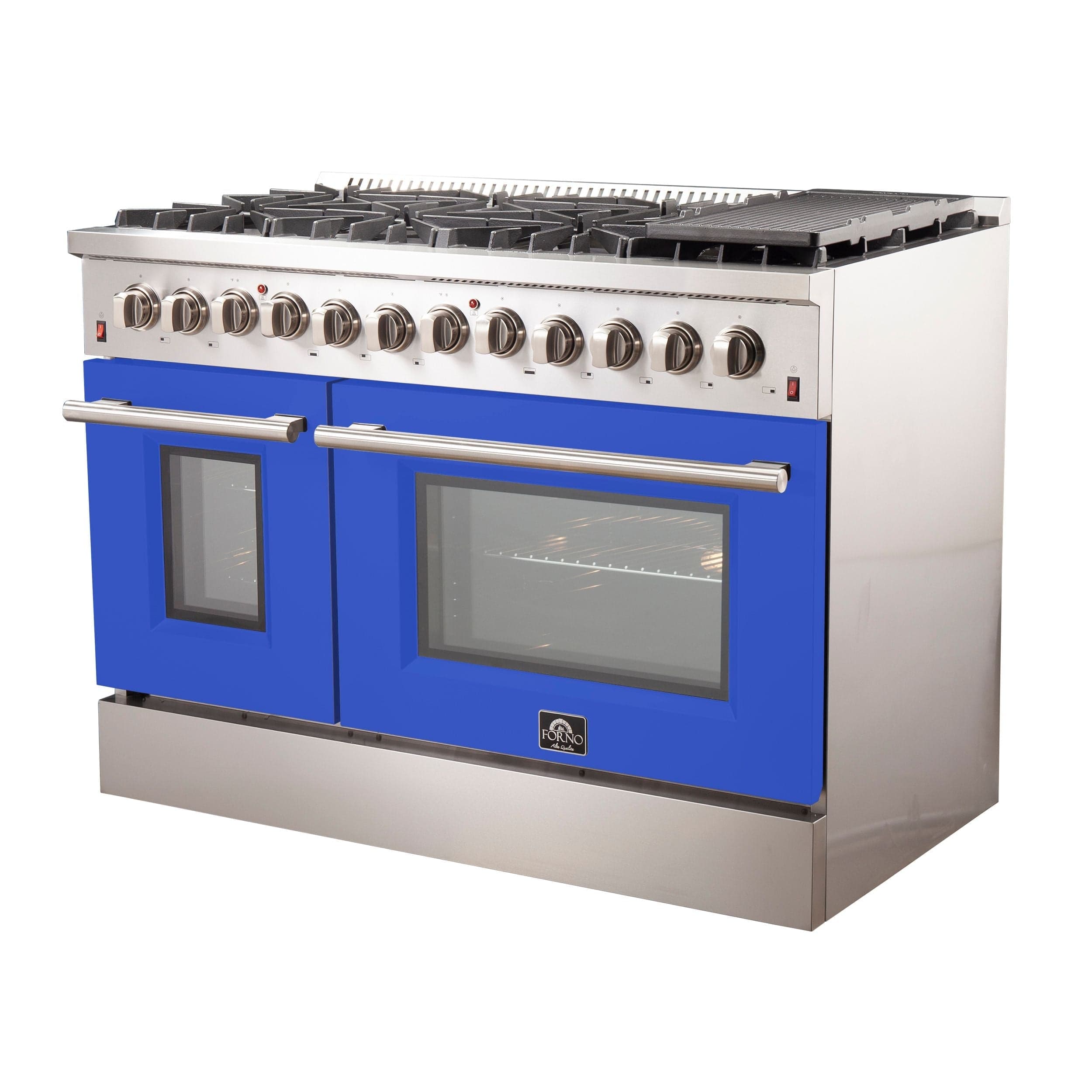 Forno Galiano 48 Inch Professional Freestanding Dual Fuel Range in Blue, FFSGS6156-48BLU I Luxury Appliances Direct