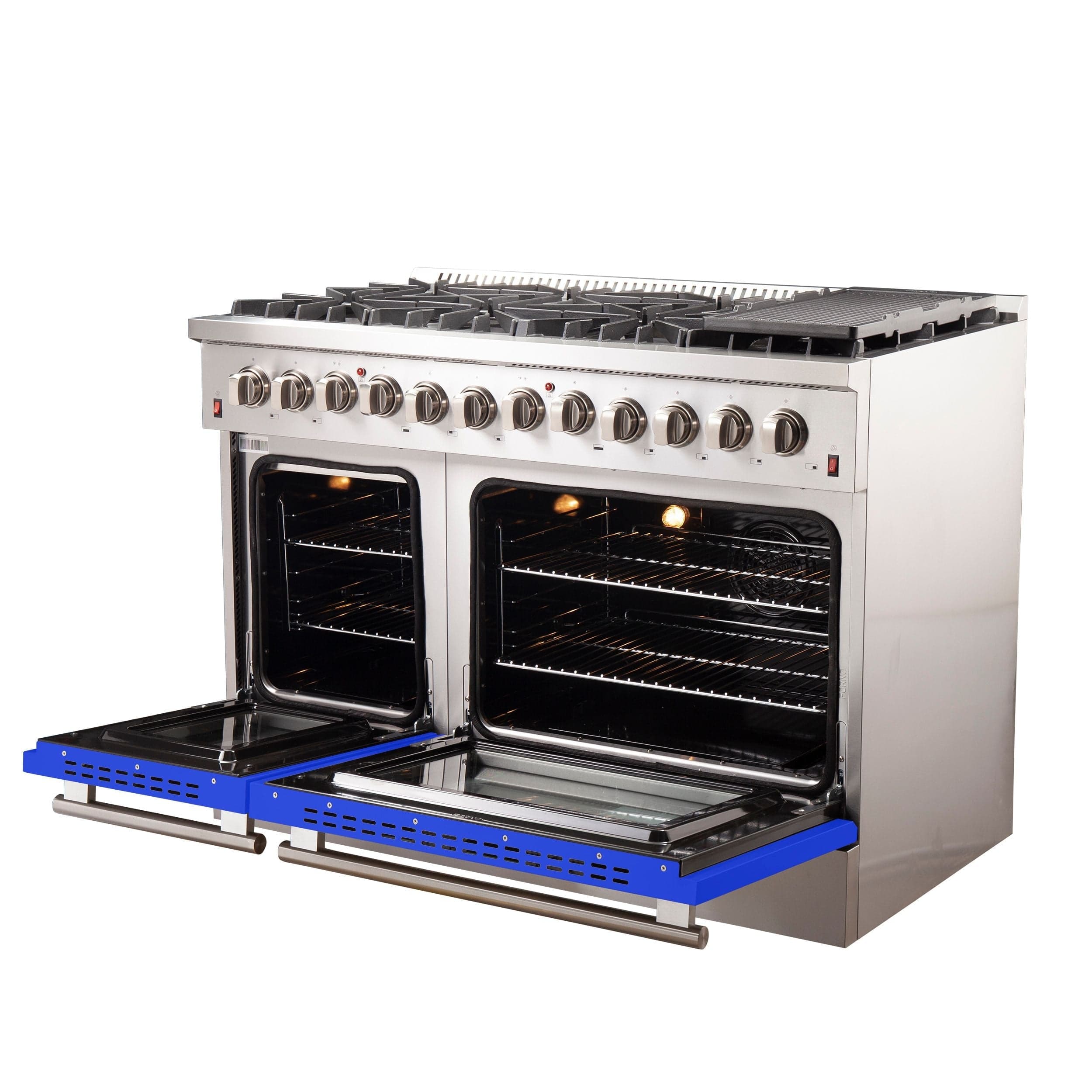 Forno Galiano 48 Inch Professional Freestanding Dual Fuel Range in Blue, FFSGS6156-48BLU I Luxury Appliances Direct