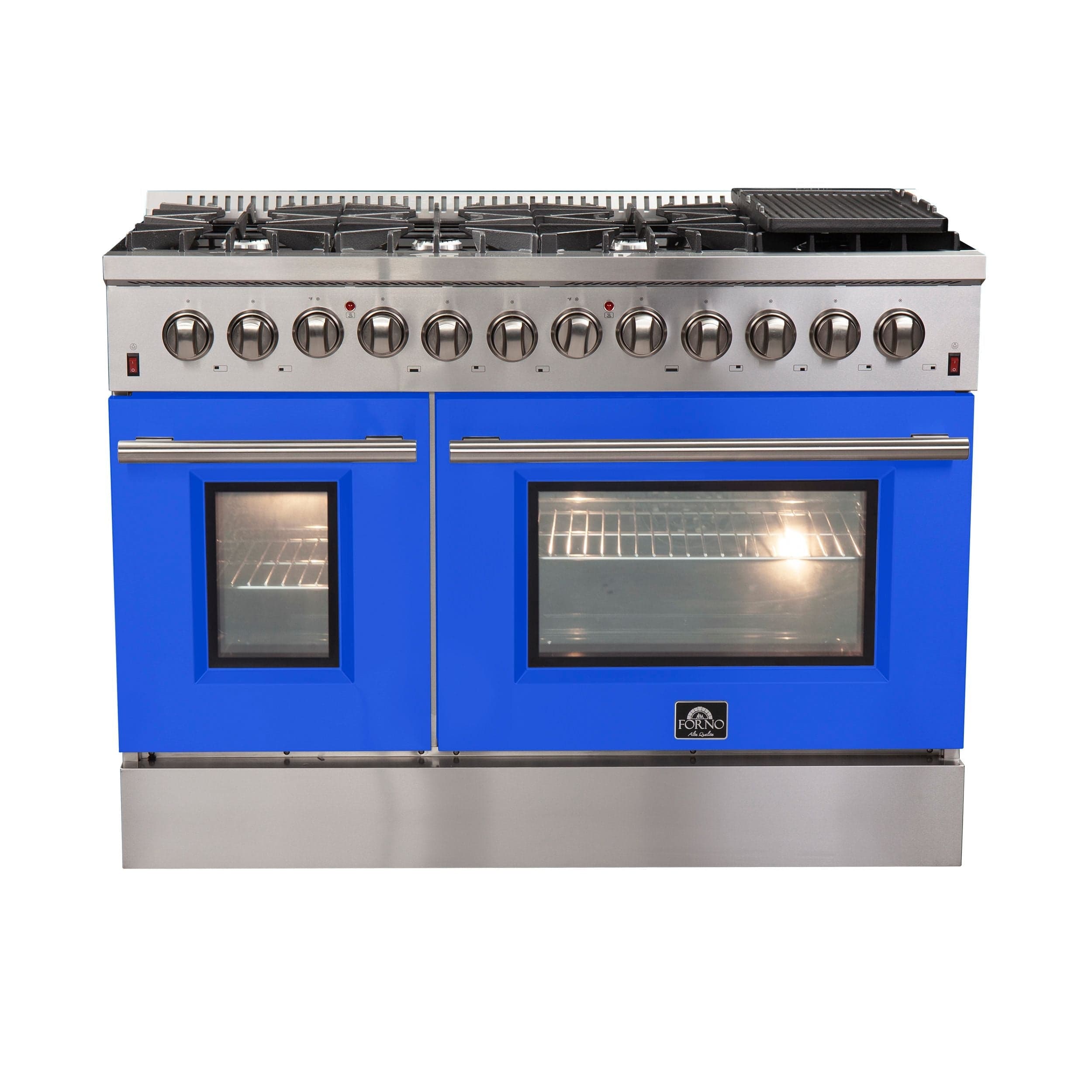 Forno Galiano 48 Inch Professional Freestanding Dual Fuel Range in Blue, FFSGS6156-48BLU I Luxury Appliances Direct
