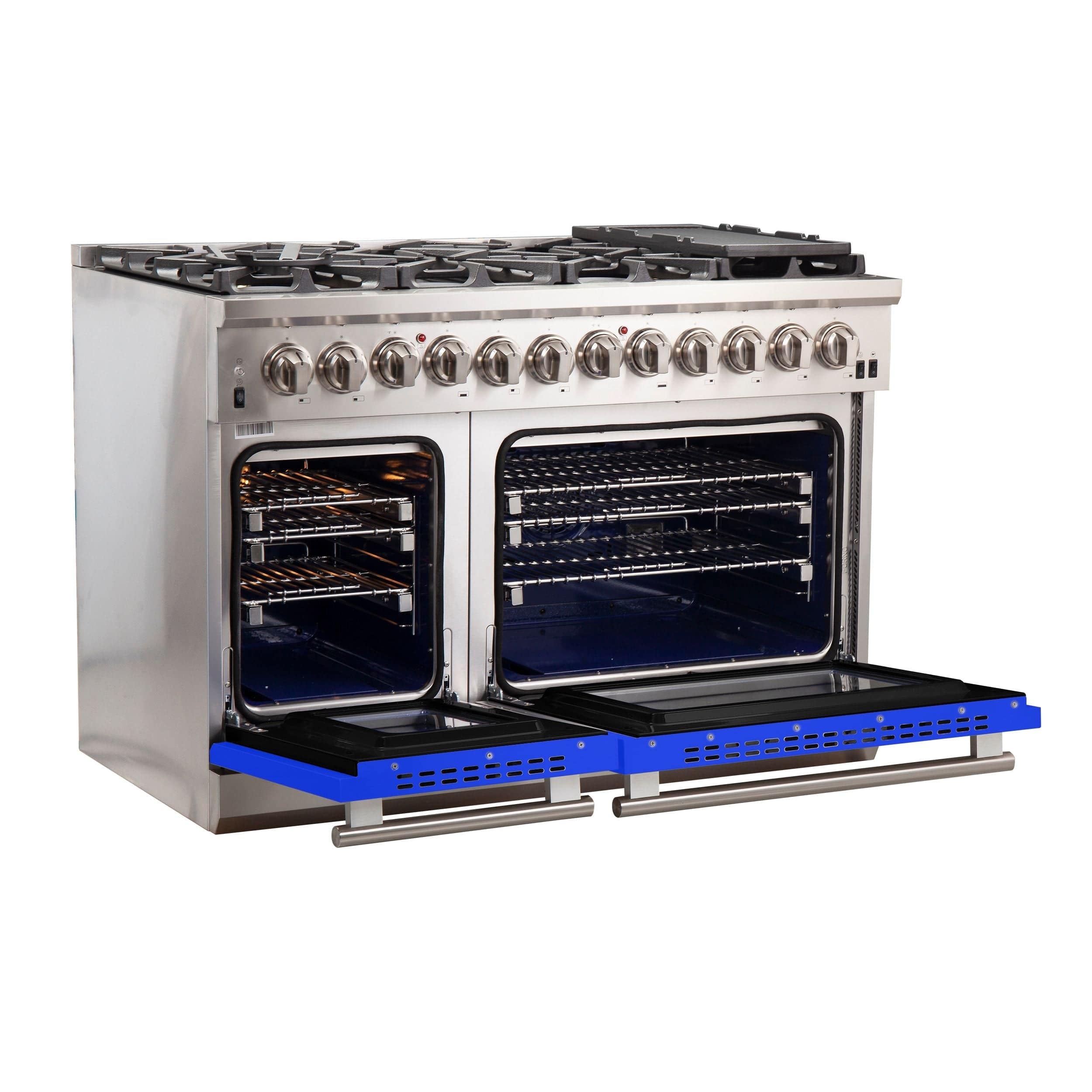 Forno Capriasca 48 Inch Professional Freestanding Dual Fuel Range in Blue, FFSGS6187-48BLU I Luxury Appliances Direct