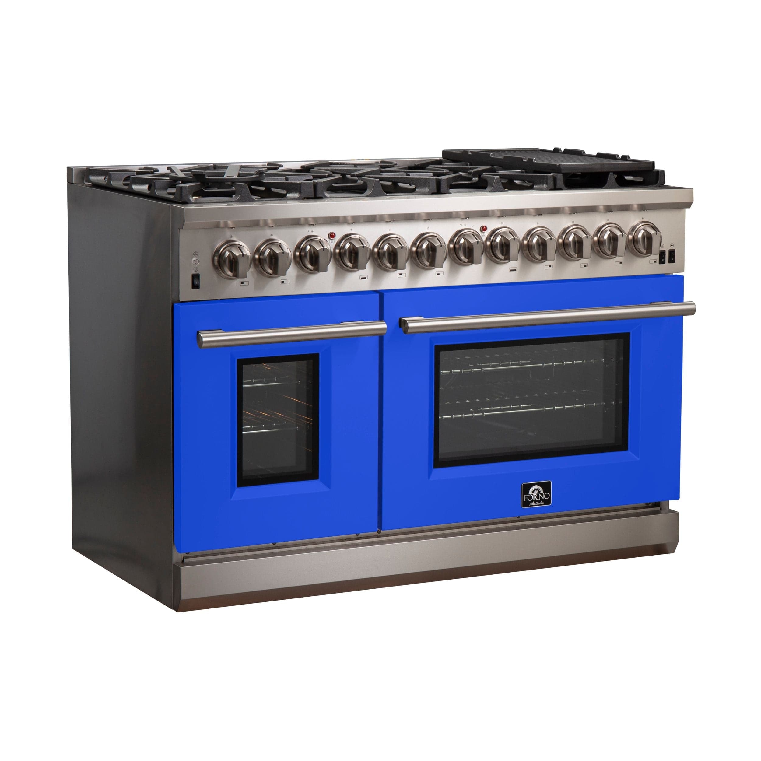 Forno Capriasca 48 Inch Professional Freestanding Dual Fuel Range in Blue, FFSGS6187-48BLU I Luxury Appliances Direct