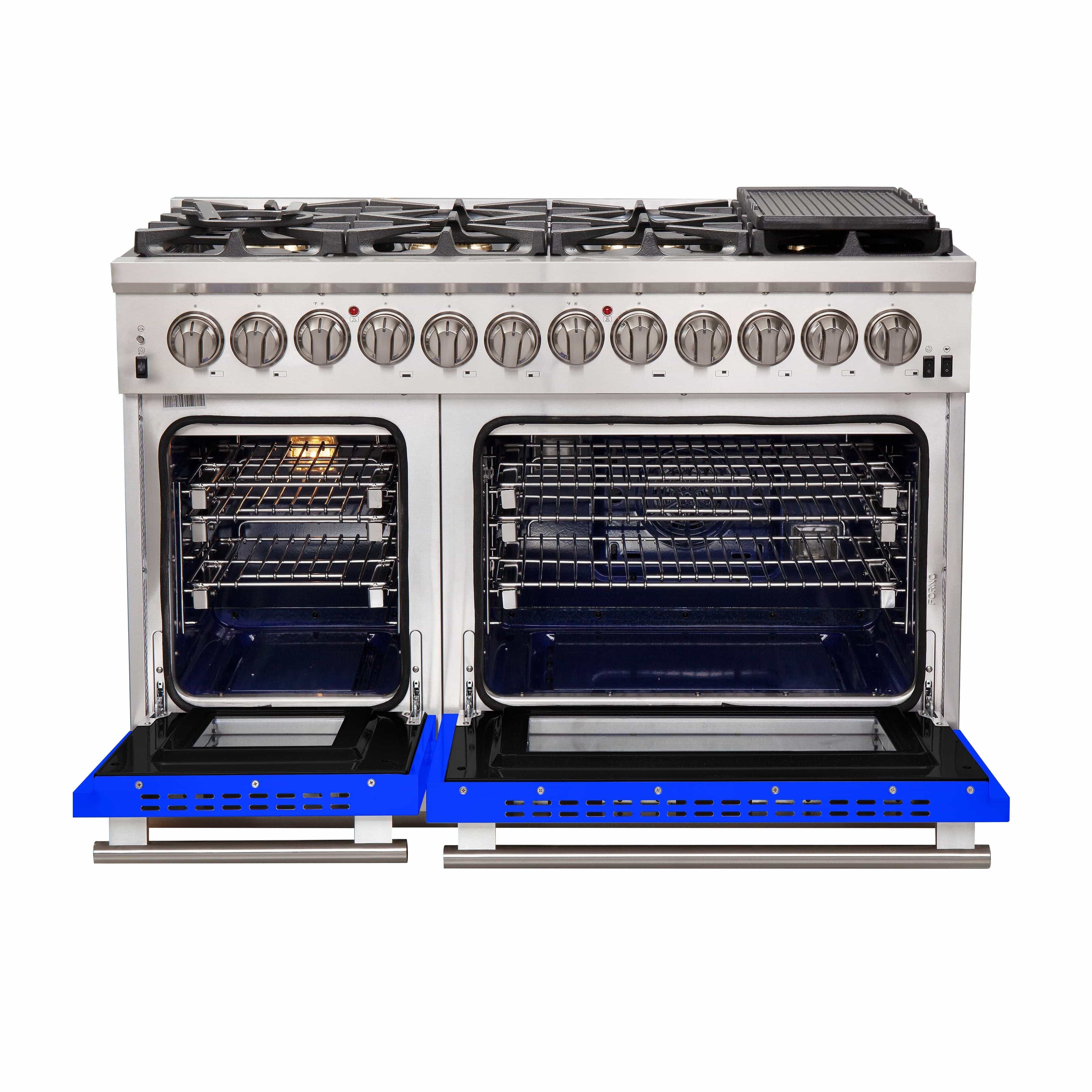 Forno Capriasca 48 Inch Professional Freestanding Dual Fuel Range in Blue, FFSGS6187-48BLU I Luxury Appliances Direct