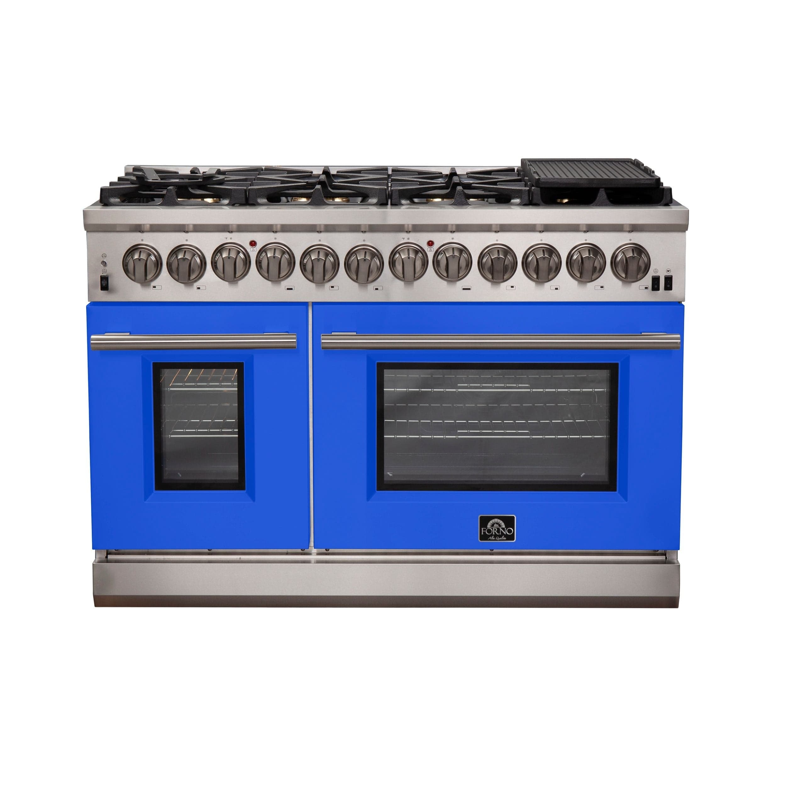 Forno Capriasca 48 Inch Professional Freestanding Dual Fuel Range in Blue, FFSGS6187-48BLU I Luxury Appliances Direct
