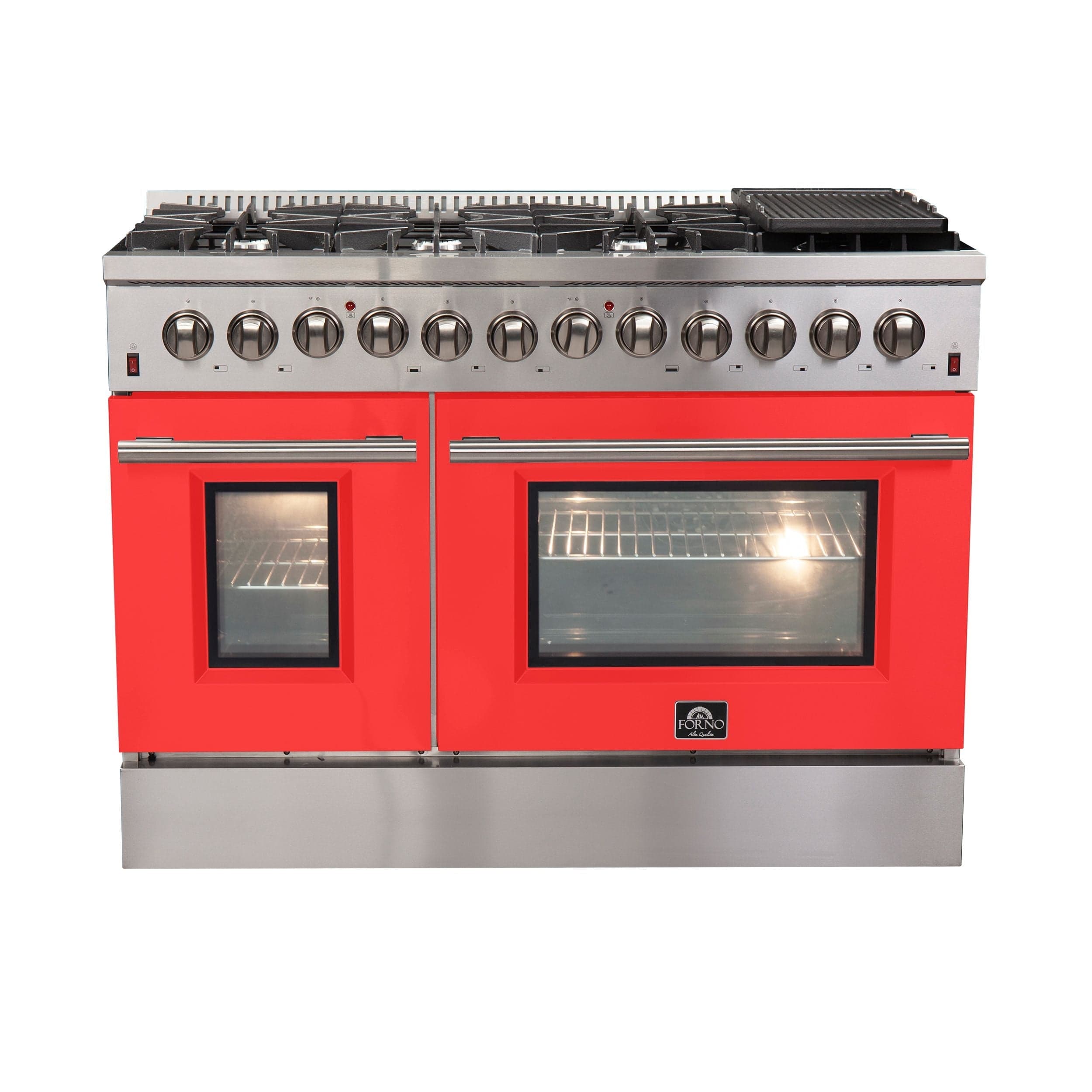Forno Galiano48 Inch Professional Freestanding Dual Fuel Range in Red, FFSGS6156-48RED I Luxury Appliances Direct