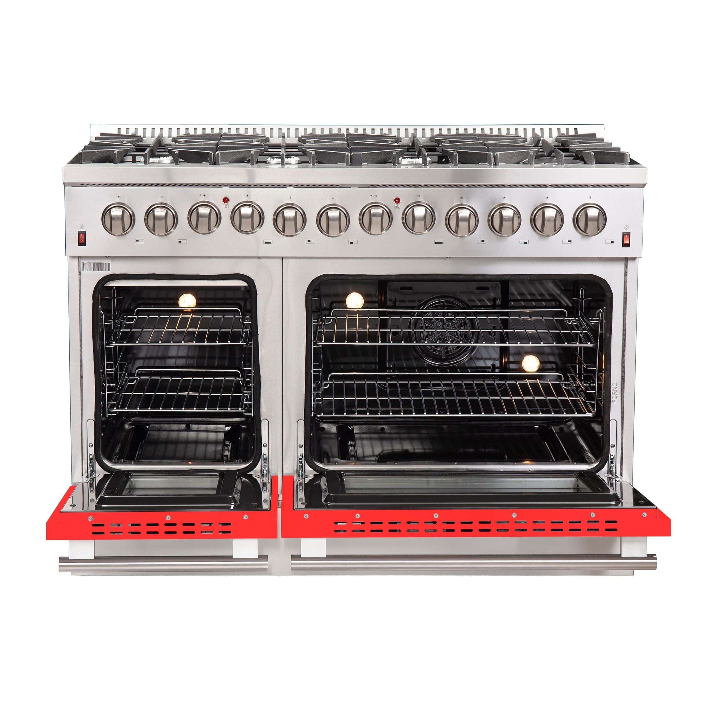 Forno Galiano48 Inch Professional Freestanding Dual Fuel Range in Red, FFSGS6156-48RED I Luxury Appliances Direct