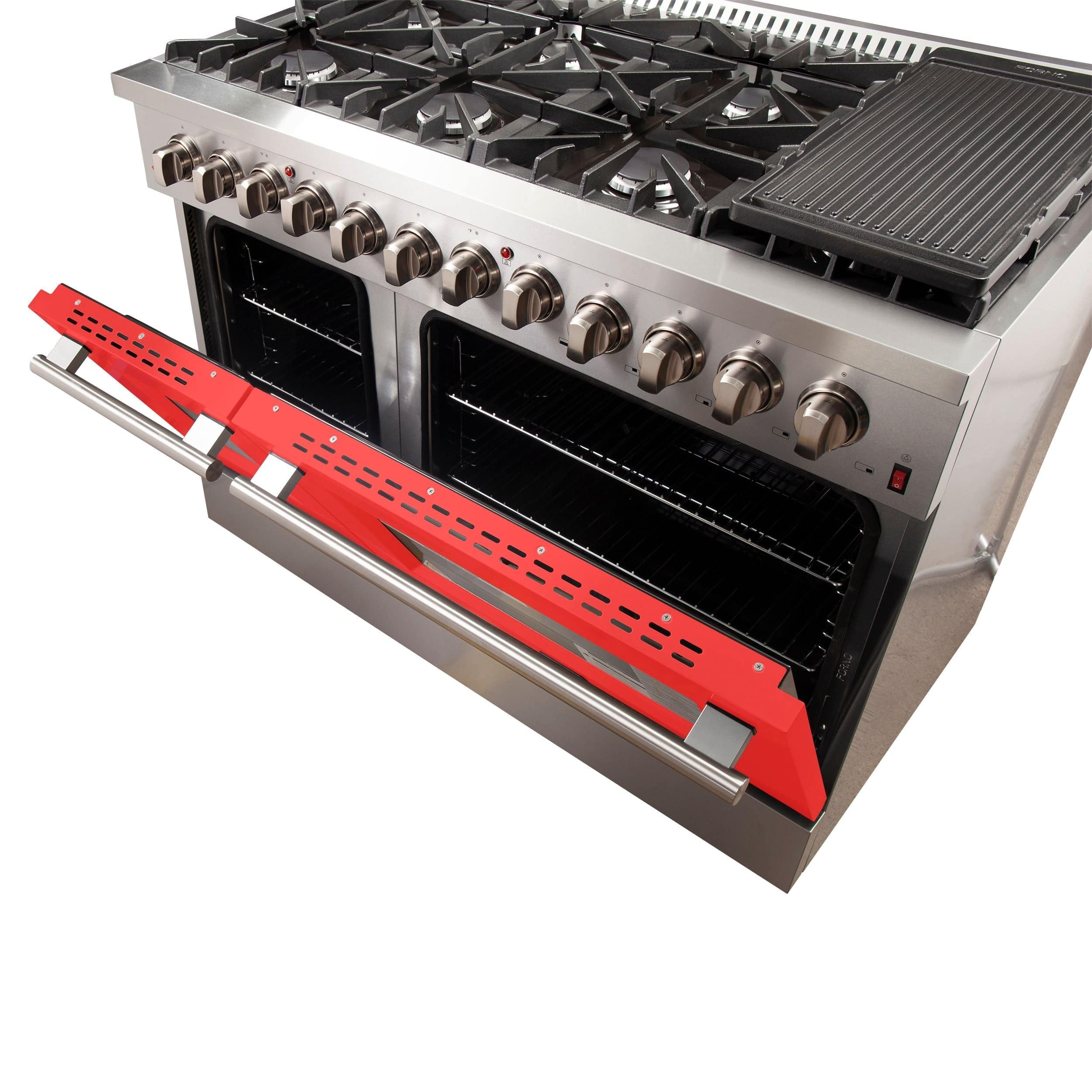 Forno Galiano48 Inch Professional Freestanding Dual Fuel Range in Red, FFSGS6156-48RED I Luxury Appliances Direct