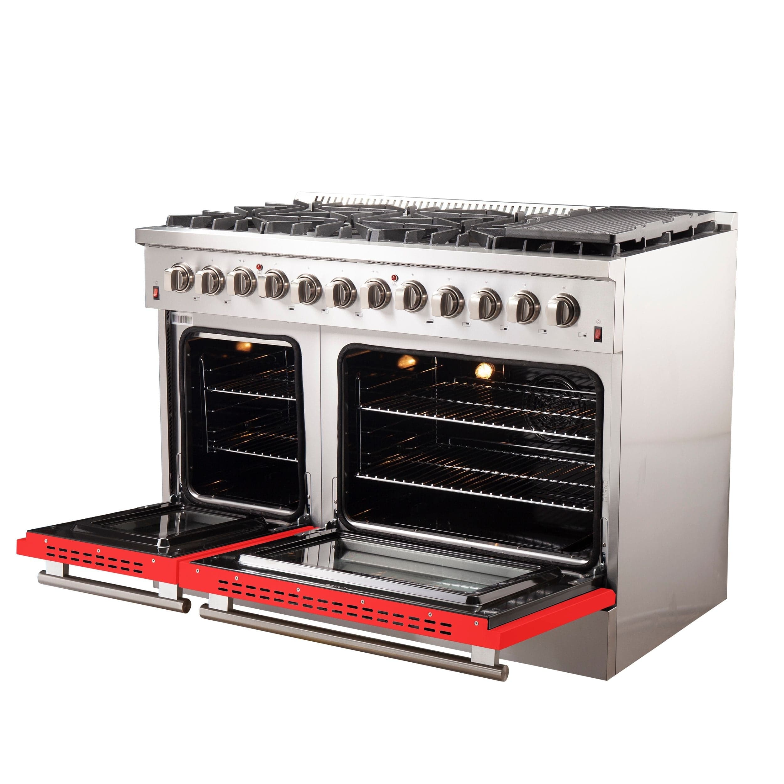 Forno Galiano48 Inch Professional Freestanding Dual Fuel Range in Red, FFSGS6156-48RED I Luxury Appliances Direct