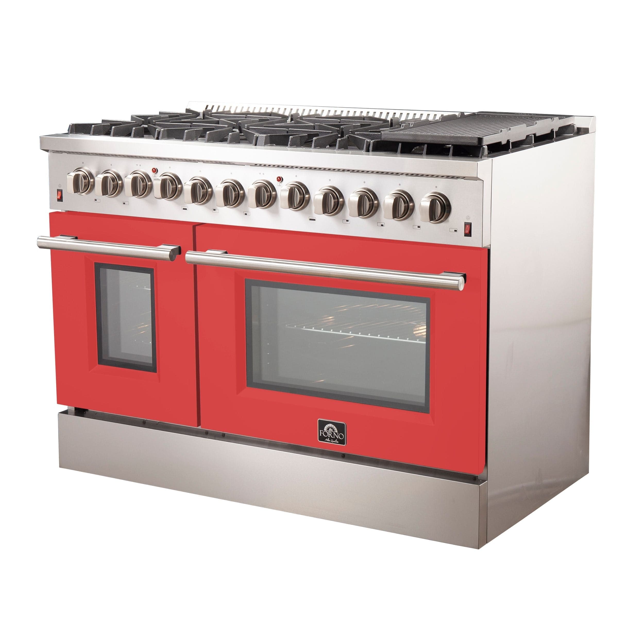 Forno Galiano48 Inch Professional Freestanding Dual Fuel Range in Red, FFSGS6156-48RED I Luxury Appliances Direct