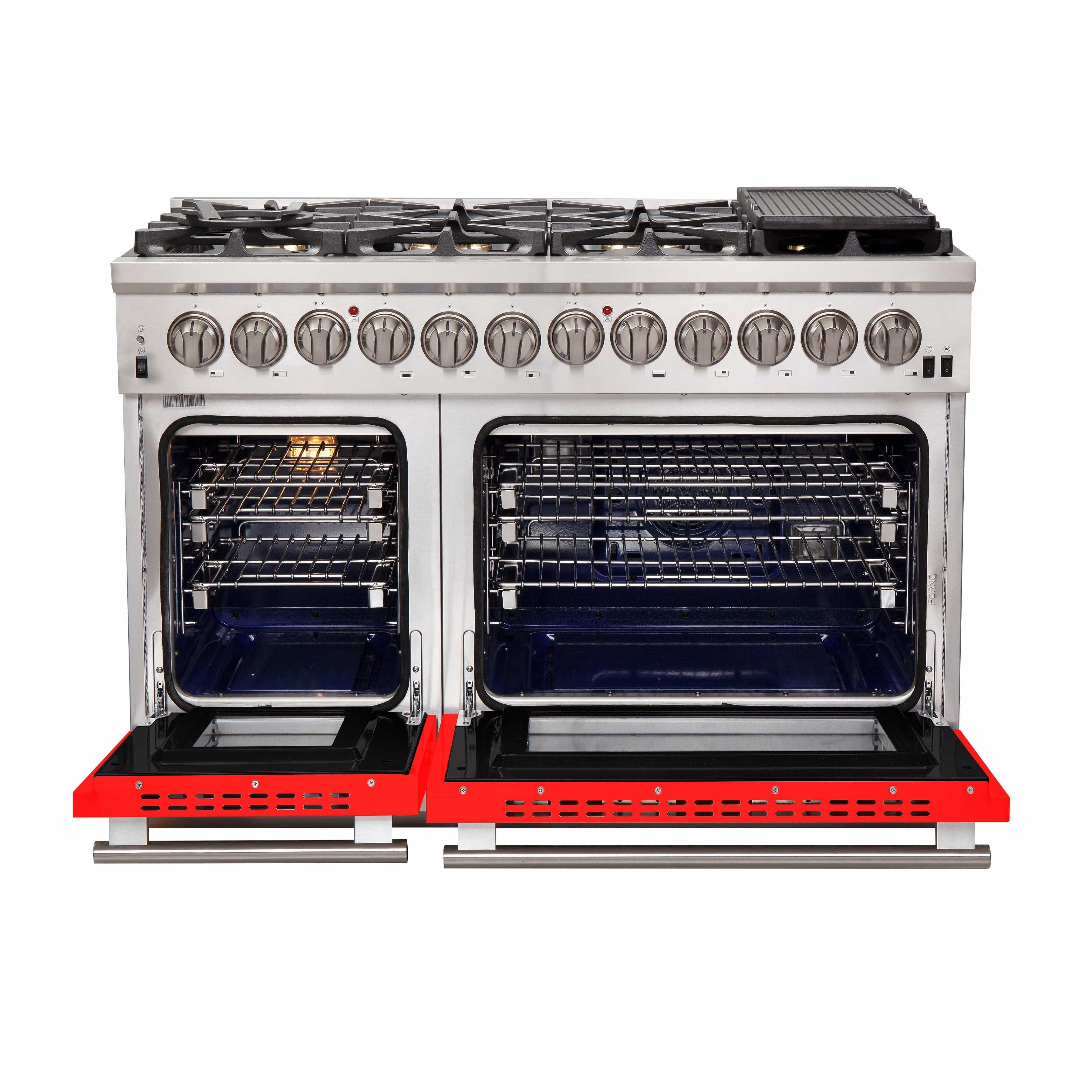 Forno Capriasca 48 Inch Professional Freestanding Dual Fuel Range in Red, FFSGS6187-48RED I Luxury Appliances Direct