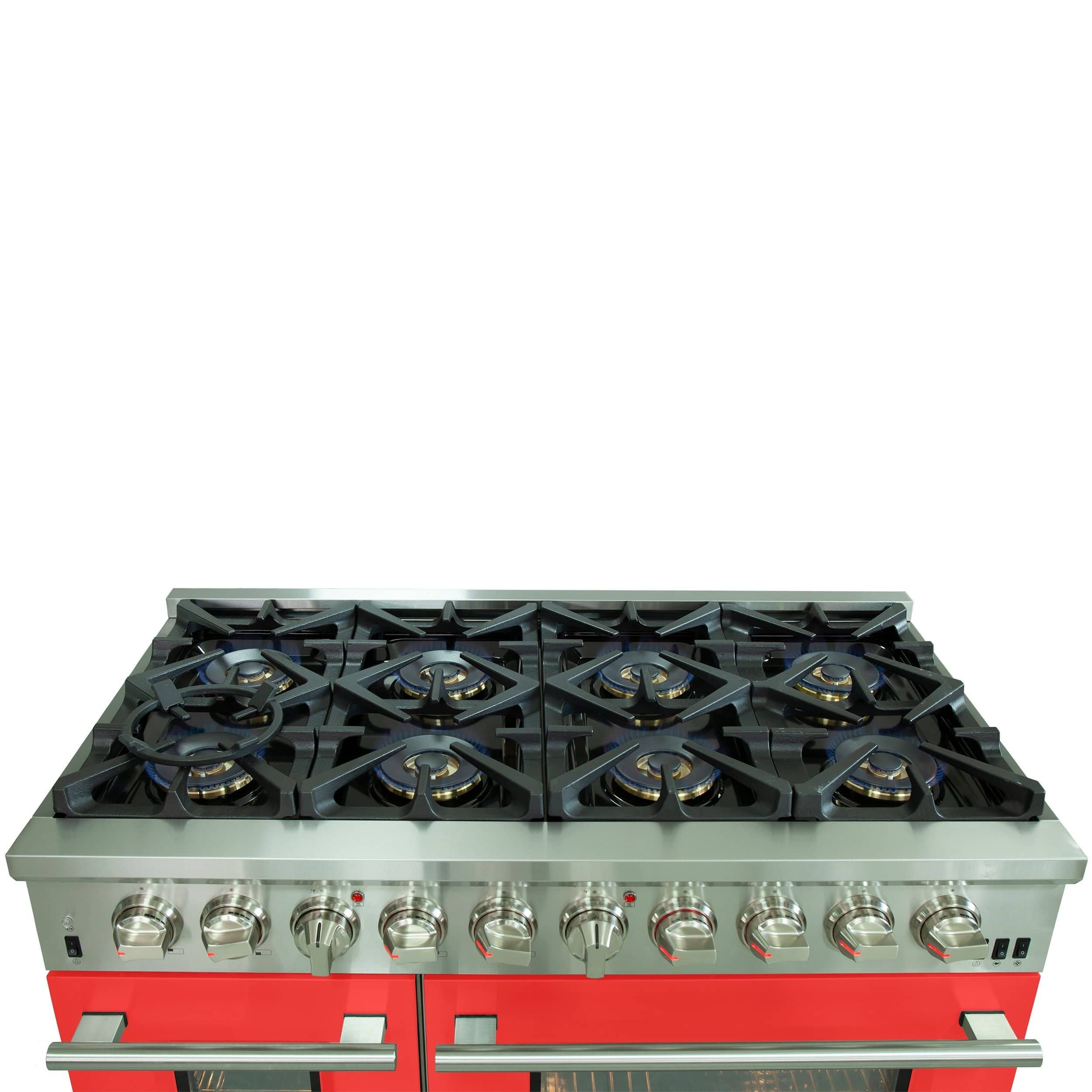 Forno Capriasca 48 Inch Professional Freestanding Dual Fuel Range in Red, FFSGS6187-48RED I Luxury Appliances Direct