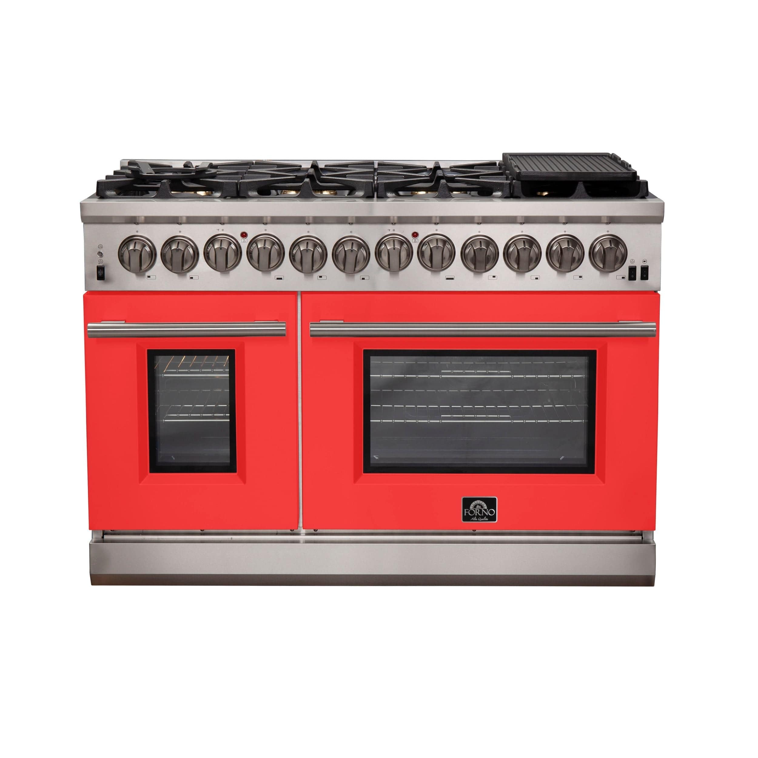Forno Capriasca 48 Inch Professional Freestanding Dual Fuel Range in Red, FFSGS6187-48RED I Luxury Appliances Direct