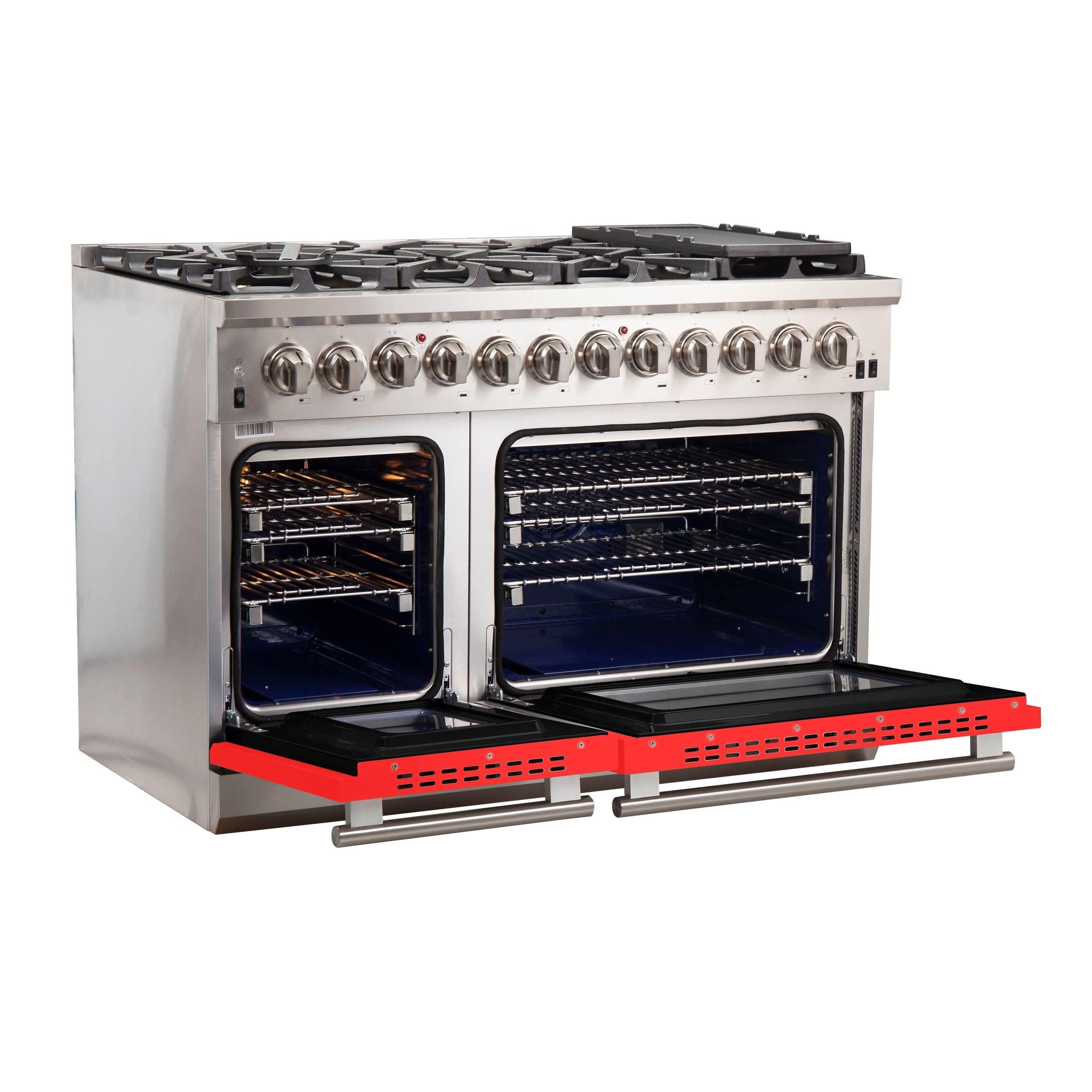 Forno Capriasca 48 Inch Professional Freestanding Dual Fuel Range in Red, FFSGS6187-48RED I Luxury Appliances Direct
