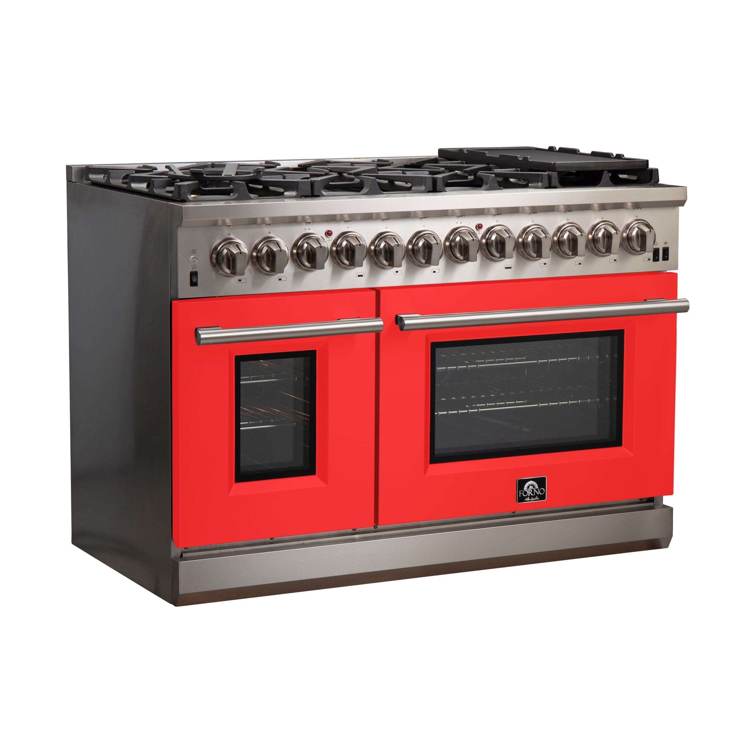 Forno Capriasca 48 Inch Professional Freestanding Dual Fuel Range in Red, FFSGS6187-48RED I Luxury Appliances Direct
