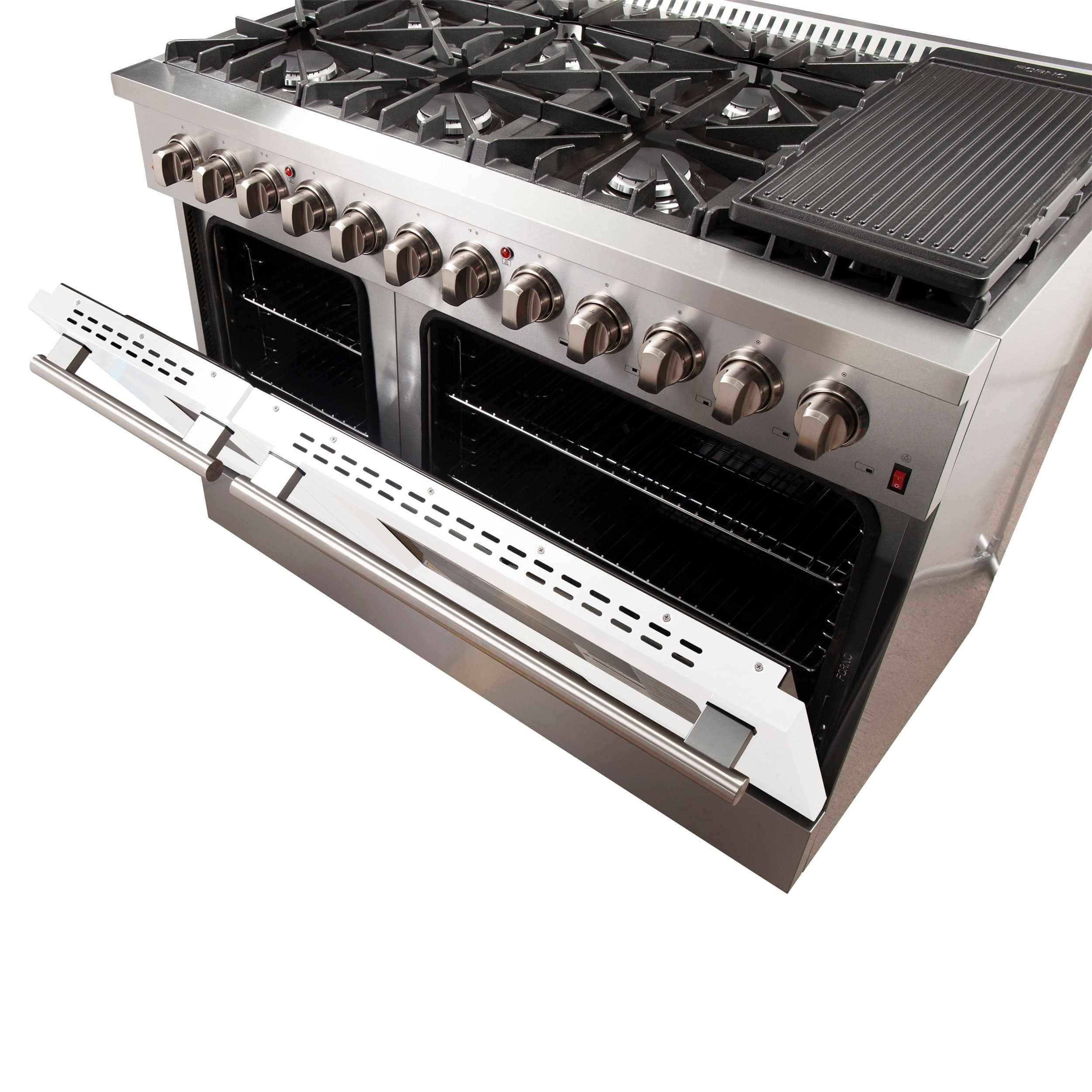 Forno Galiano 48 Inch Professional Freestanding Dual Fuel Range in White, FFSGS6156-48WHT I Luxury Appliances Direct