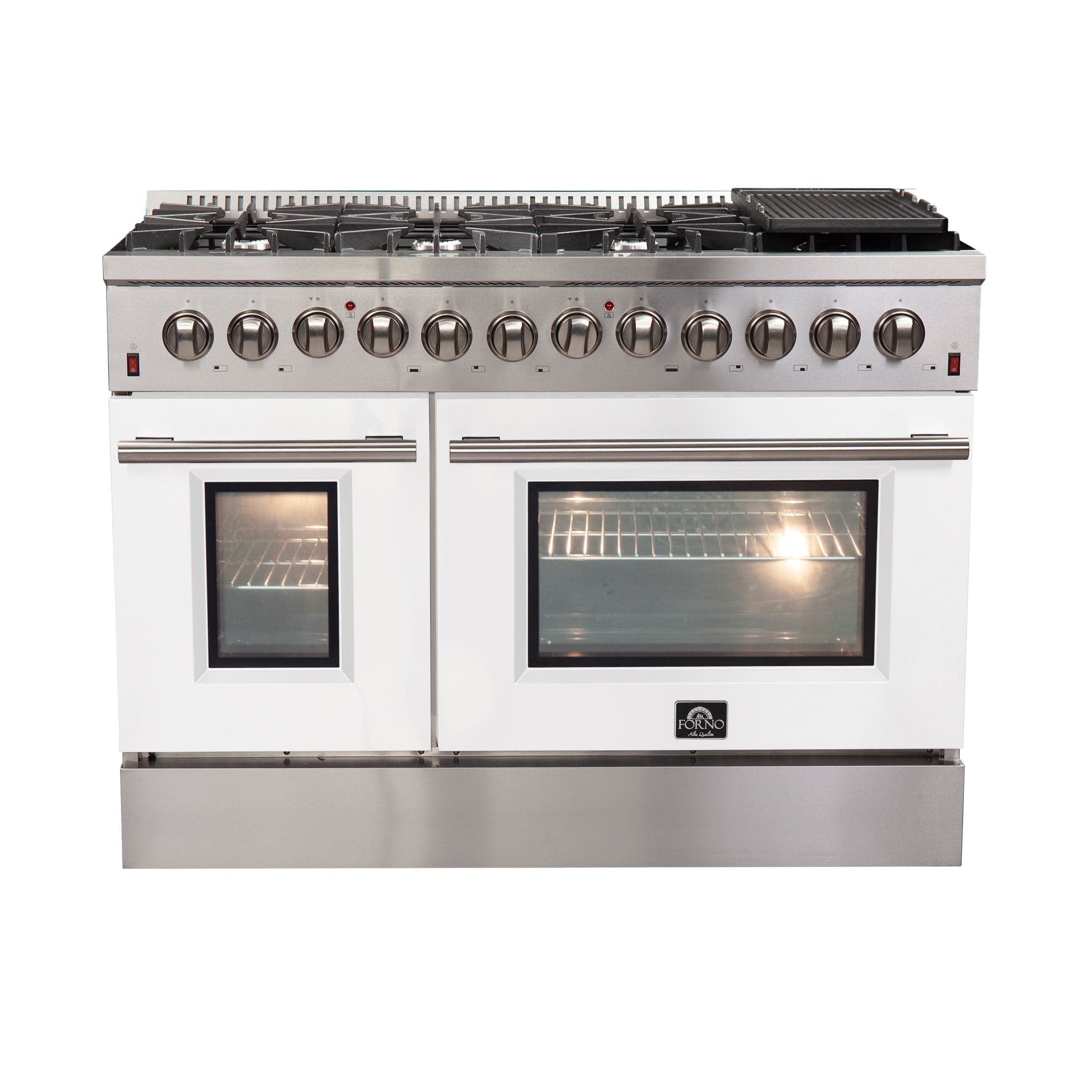 Forno Galiano 48 Inch Professional Freestanding Dual Fuel Range in White, FFSGS6156-48WHT I Luxury Appliances Direct
