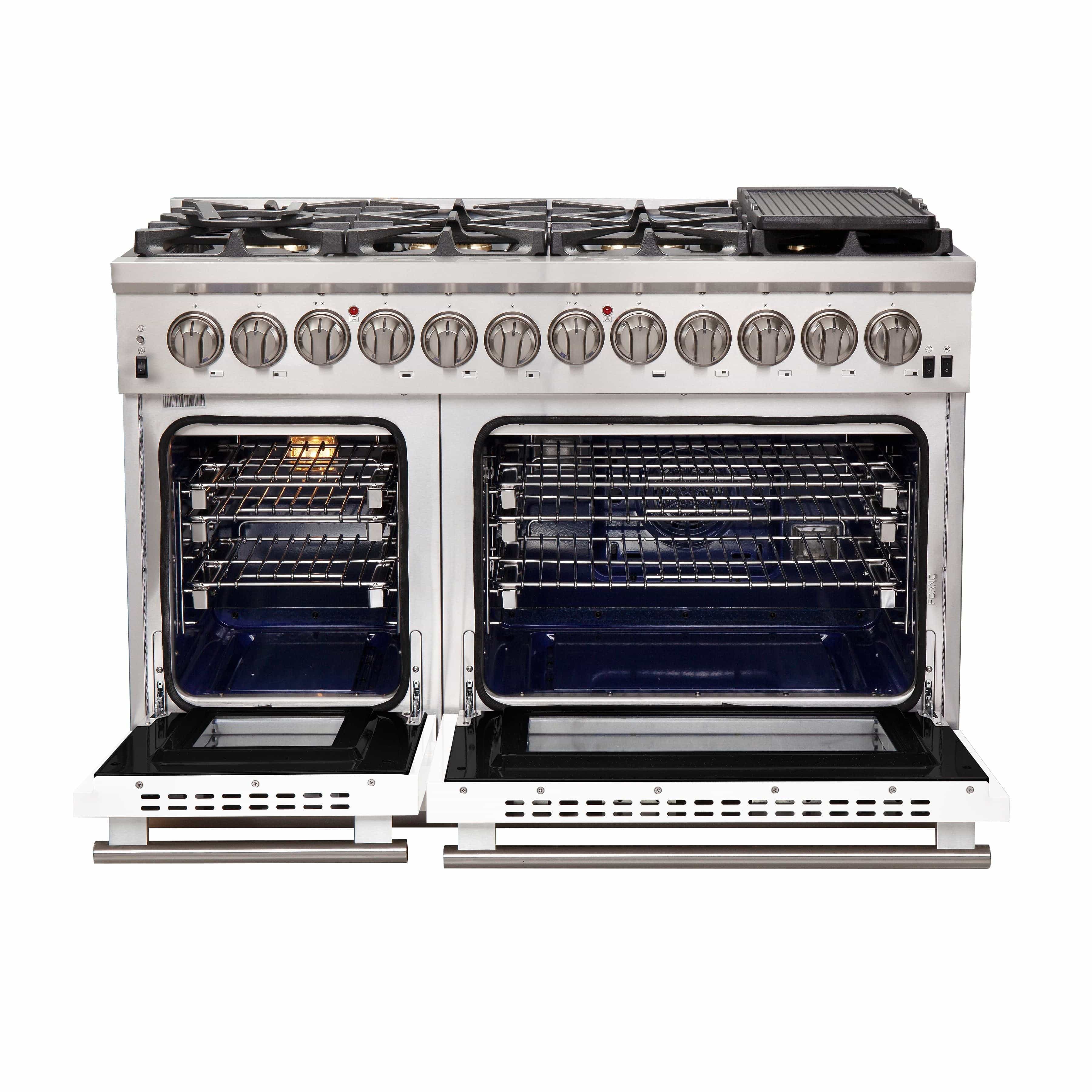 Forno Capriasca 48 Inch Professional Freestanding Dual Fuel Range in White, FFSGS6187-48WHT I Luxury Appliances Direct