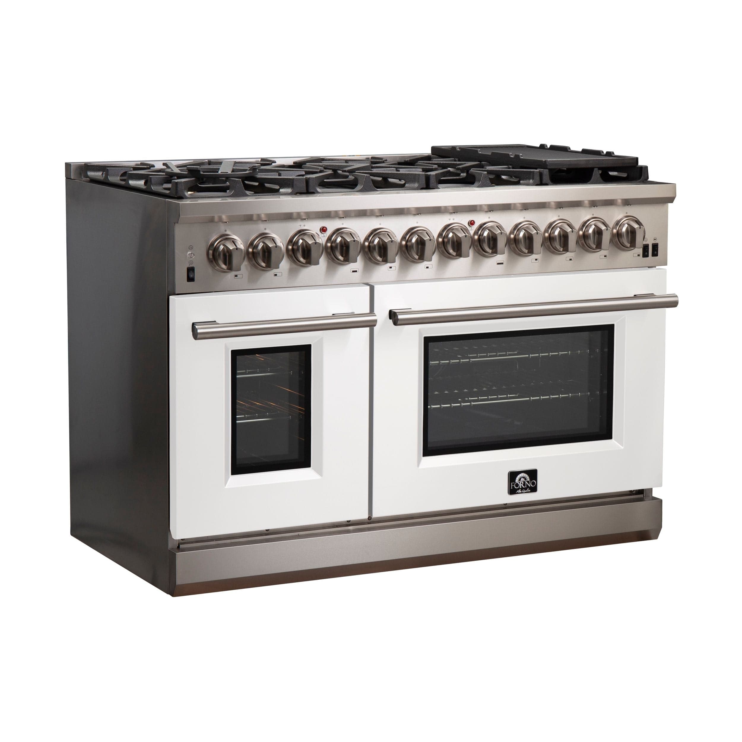 Forno Capriasca 48 Inch Professional Freestanding Dual Fuel Range in White, FFSGS6187-48WHT I Luxury Appliances Direct