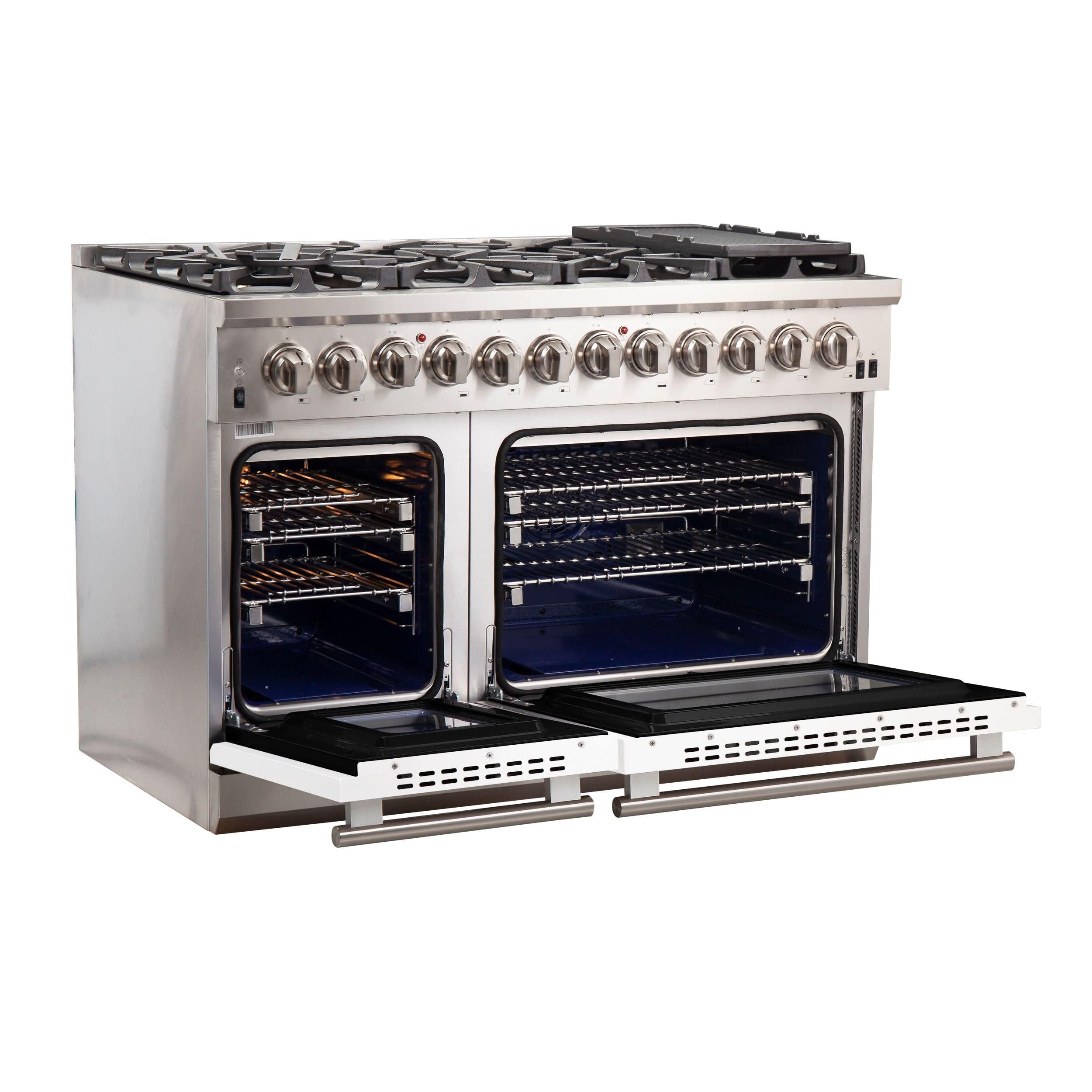 Forno Capriasca 48 Inch Professional Freestanding Dual Fuel Range in White, FFSGS6187-48WHT I Luxury Appliances Direct