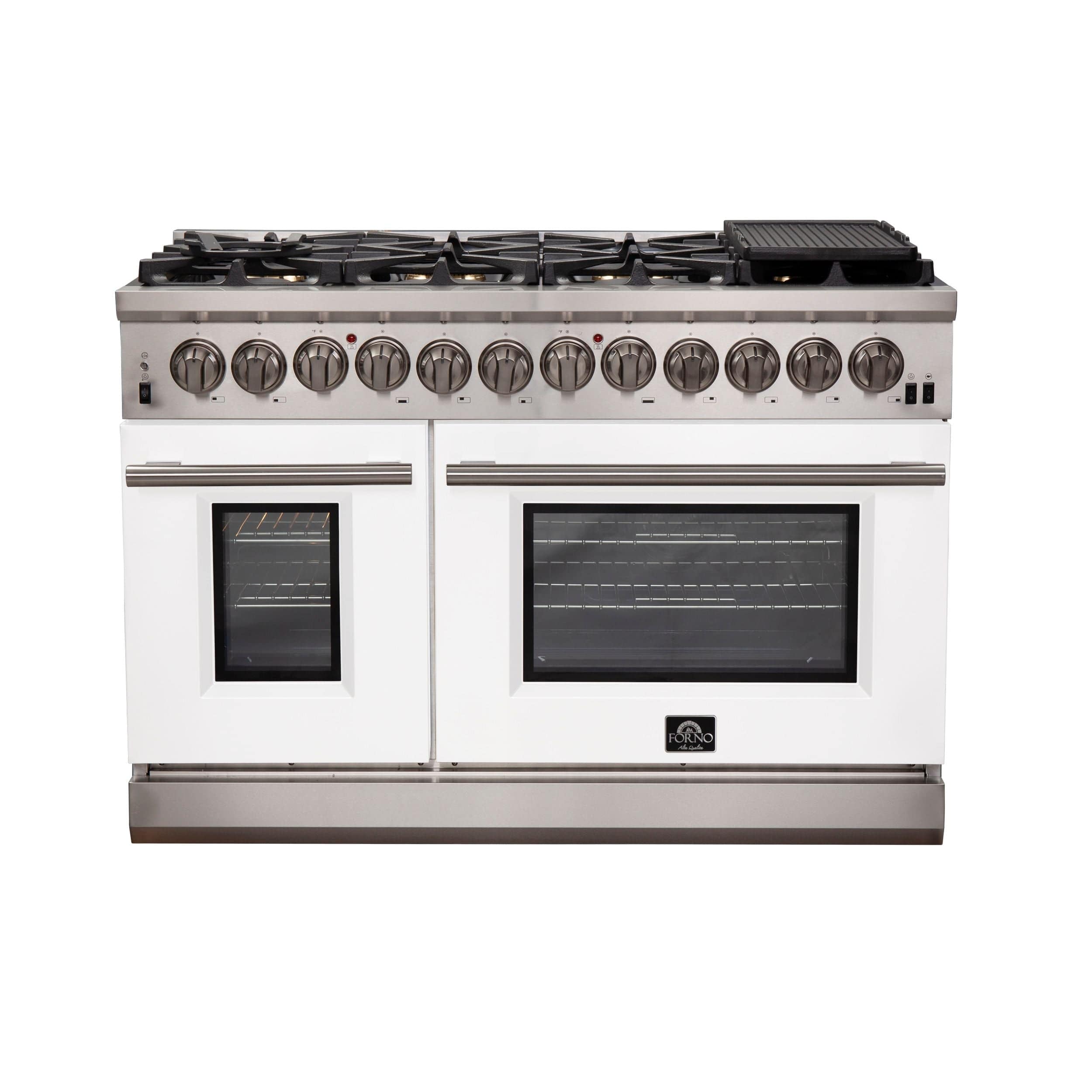 Forno Capriasca 48 Inch Professional Freestanding Dual Fuel Range in White, FFSGS6187-48WHT I Luxury Appliances Direct