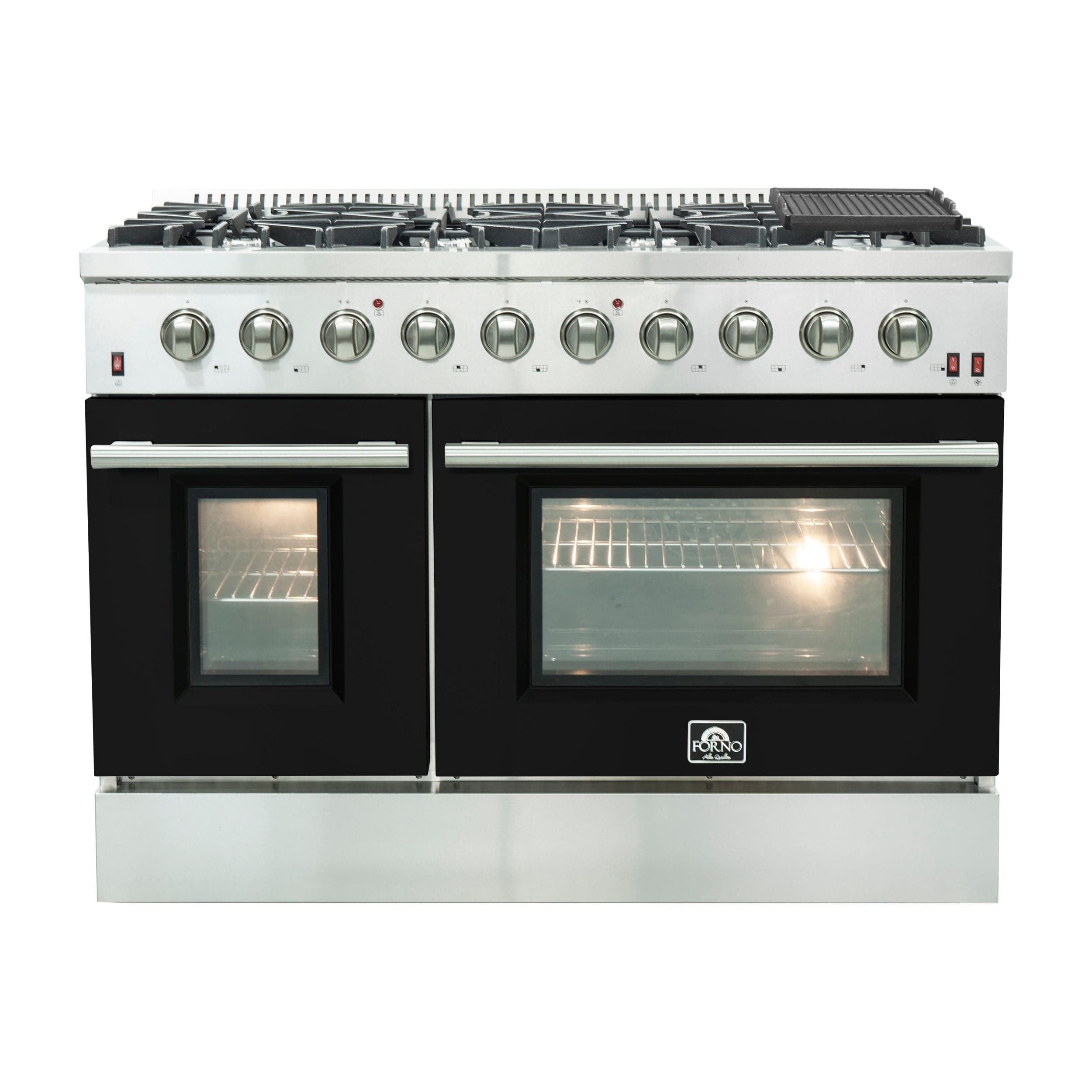 Forno Galiano 48 Inch Professional Freestanding Gas Range in Black, FFSGS6244-48BLK I Luxury Appliances Direct