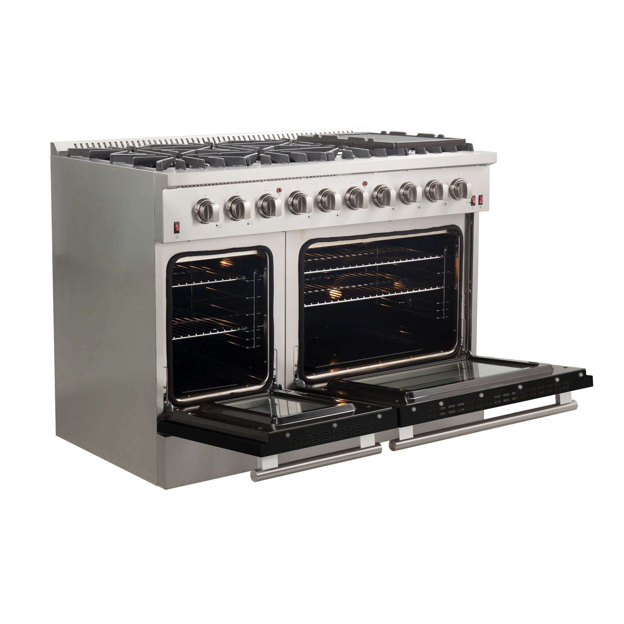 Forno Galiano 48 Inch Professional Freestanding Gas Range in Black, FFSGS6244-48BLK I Luxury Appliances Direct