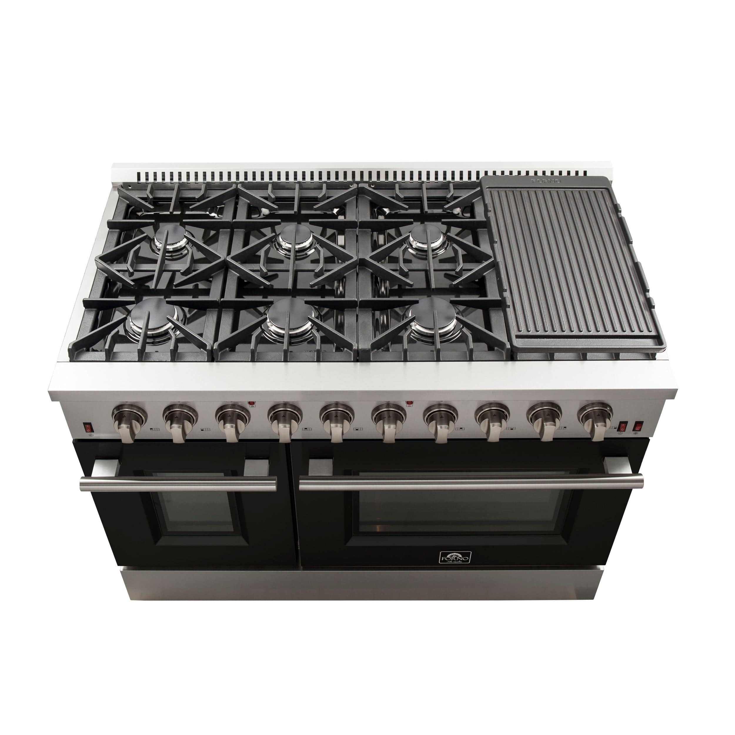Forno Galiano 48 Inch Professional Freestanding Gas Range in Black, FFSGS6244-48BLK I Luxury Appliances Direct
