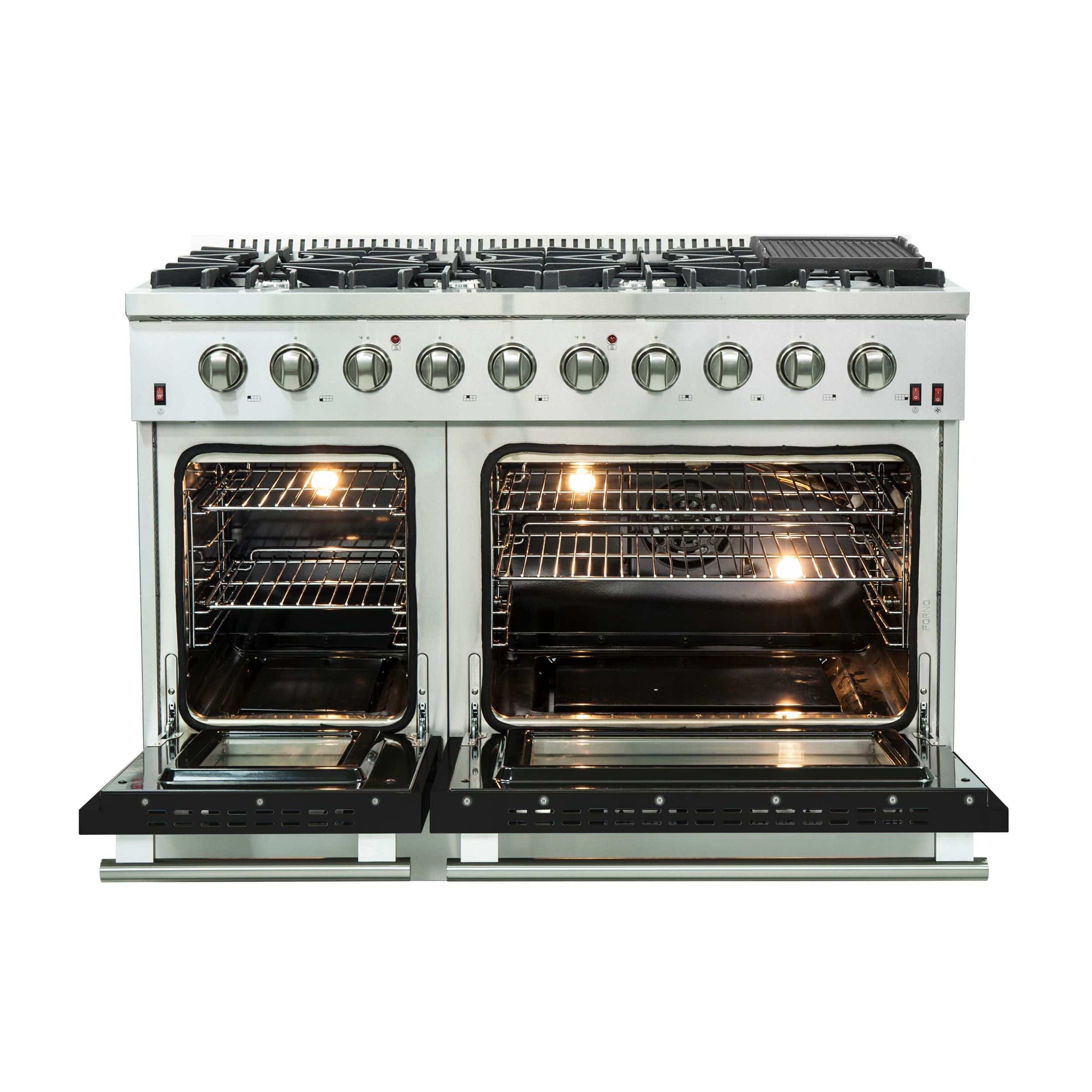 Forno Galiano 48 Inch Professional Freestanding Gas Range in Black, FFSGS6244-48BLK I Luxury Appliances Direct