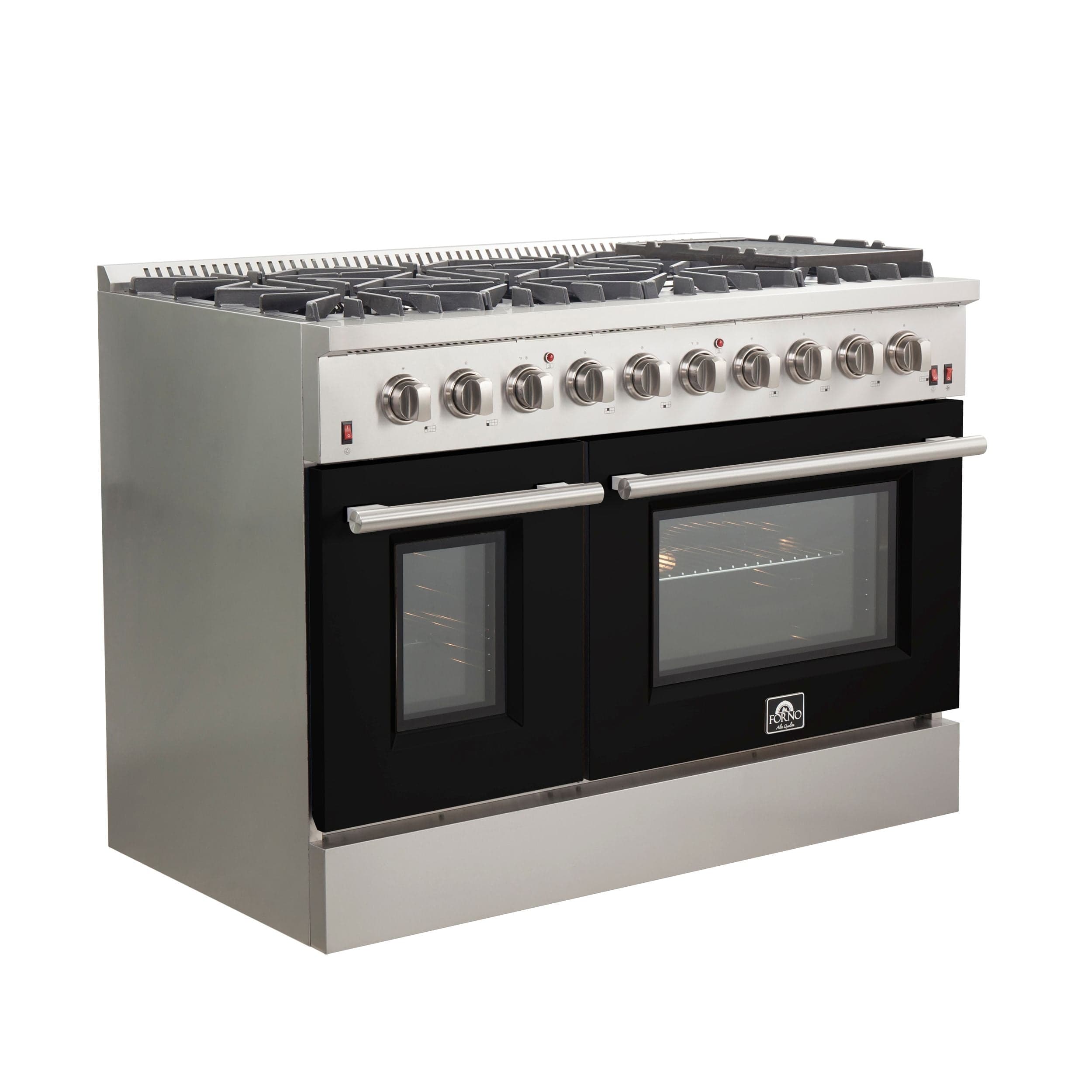 Forno Galiano 48 Inch Professional Freestanding Gas Range in Black, FFSGS6244-48BLK I Luxury Appliances Direct