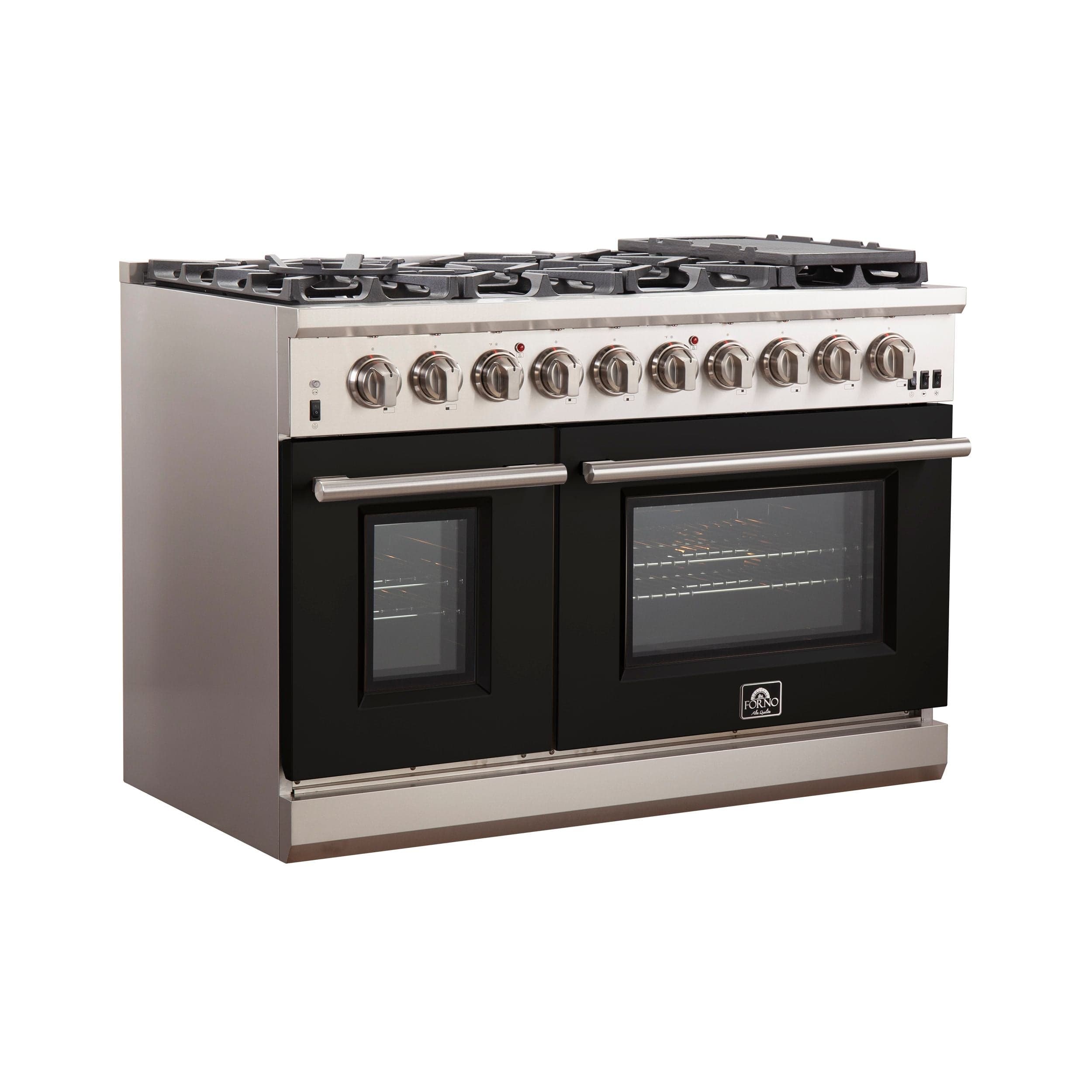 Forno Capriasca 48 Inch Professional Freestanding Gas Range in Black, FFSGS6260-48BLK I Luxury Appliances Direct