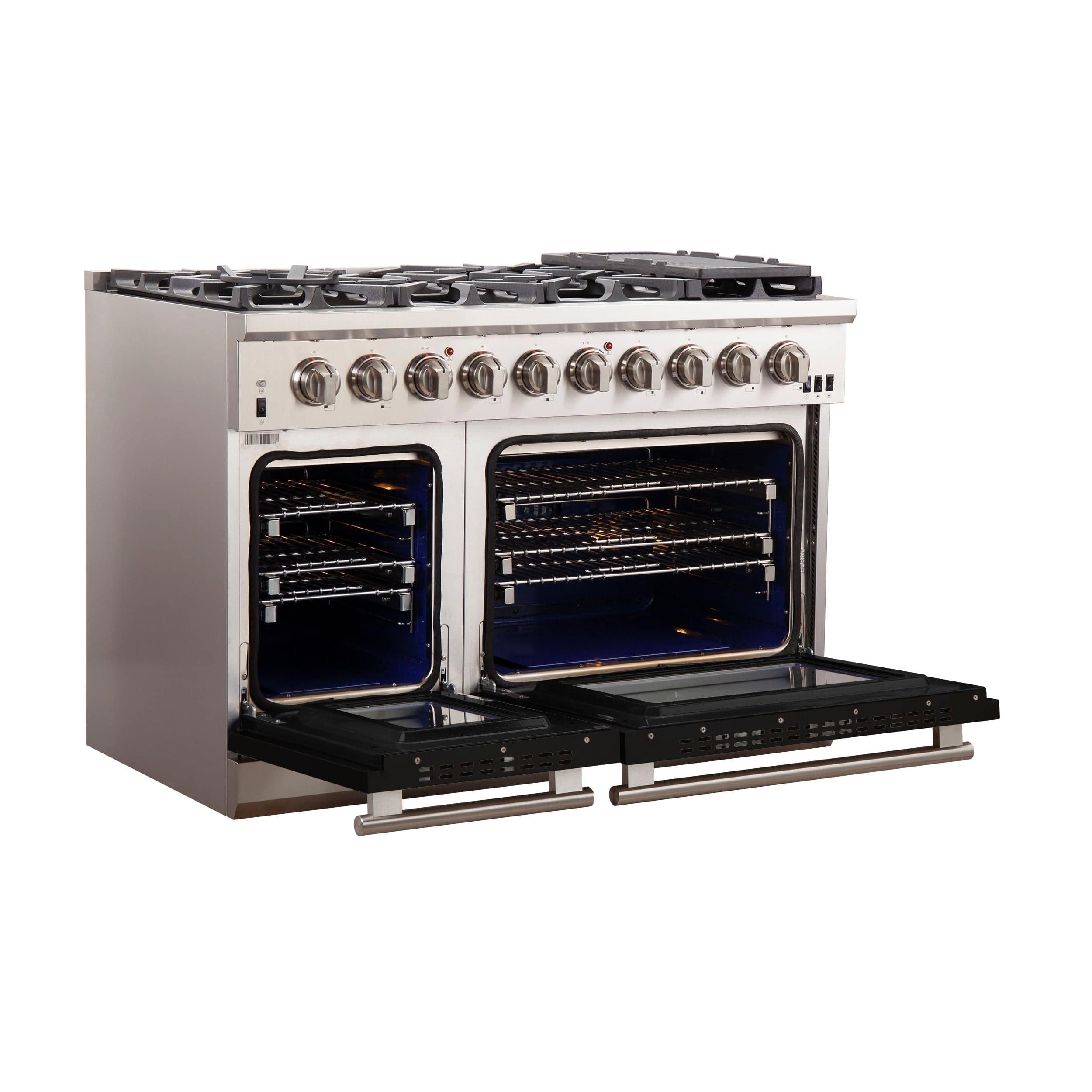Forno Capriasca 48 Inch Professional Freestanding Gas Range in Black, FFSGS6260-48BLK I Luxury Appliances Direct