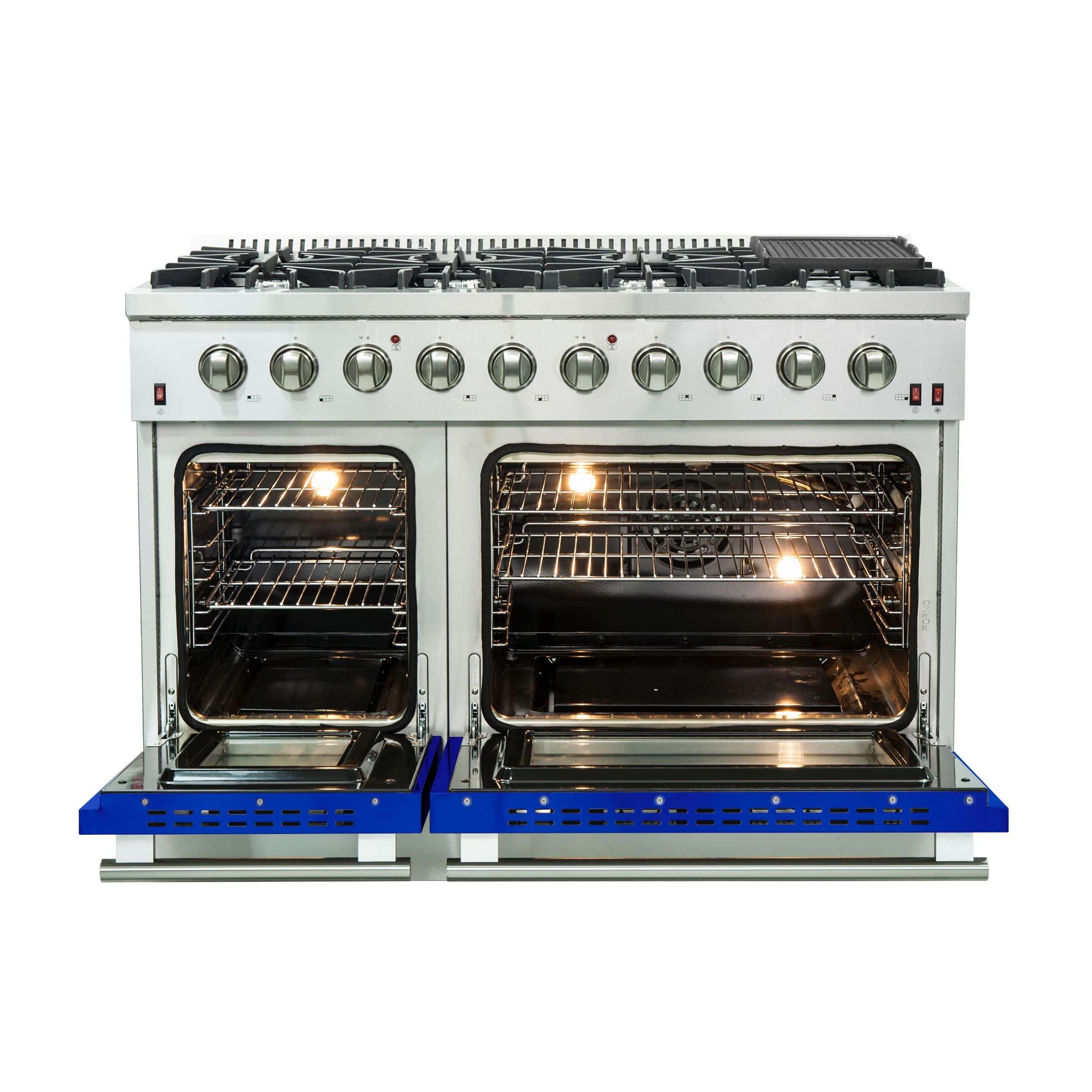 Forno Galiano 48 Inch Professional Freestanding Gas Range in Blue, FFSGS6244-48BLU I Luxury Appliances Direct