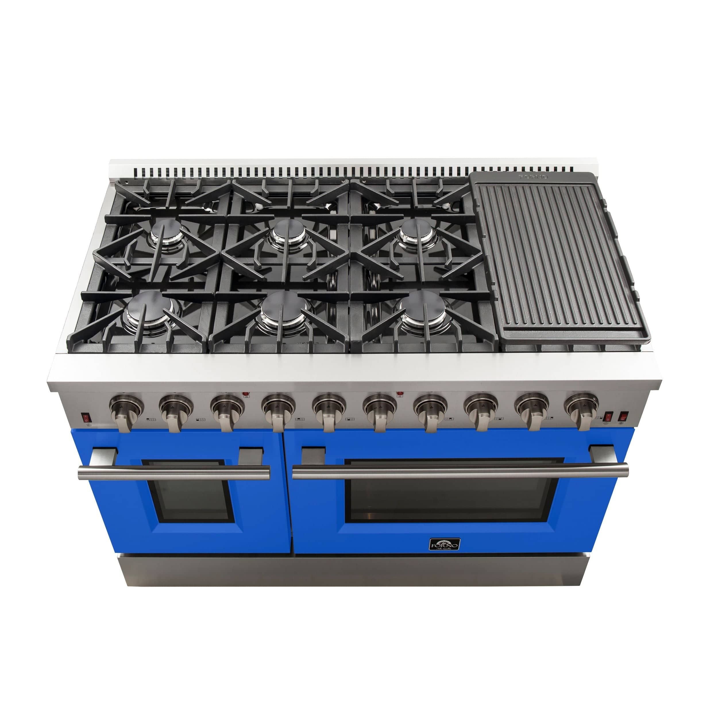 Forno Galiano 48 Inch Professional Freestanding Gas Range in Blue, FFSGS6244-48BLU I Luxury Appliances Direct