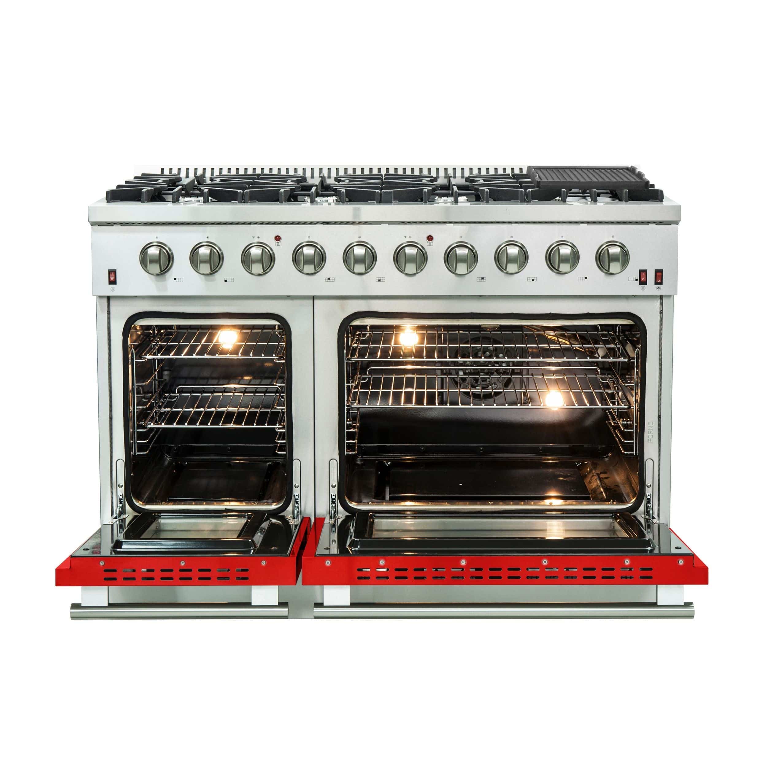 Forno Galiano 48 Inch Professional Freestanding Gas Range in Red, FFSGS6244-48RED I Luxury Appliances Direct