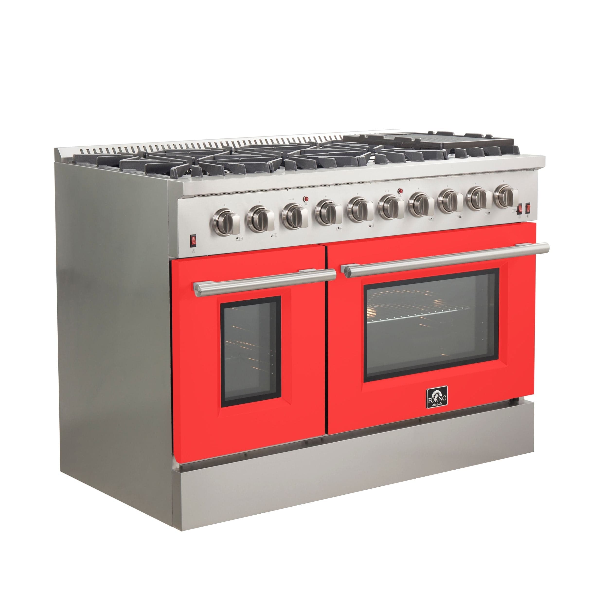 Forno Galiano 48 Inch Professional Freestanding Gas Range in Red, FFSGS6244-48RED I Luxury Appliances Direct