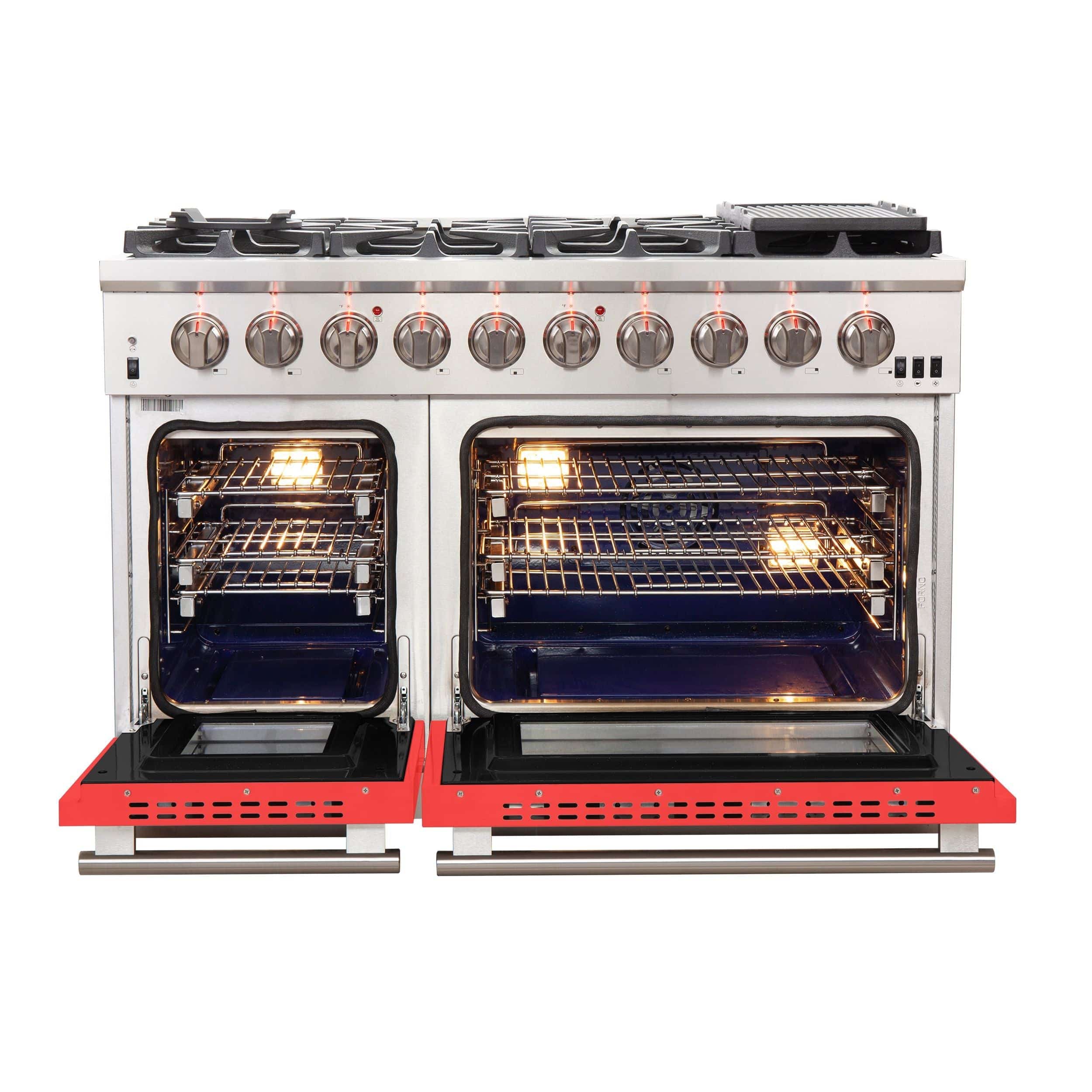 Forno Capriasca 48 Inch Professional Freestanding Gas Range in Red, FFSGS6260-48RED I Luxury Appliances Direct