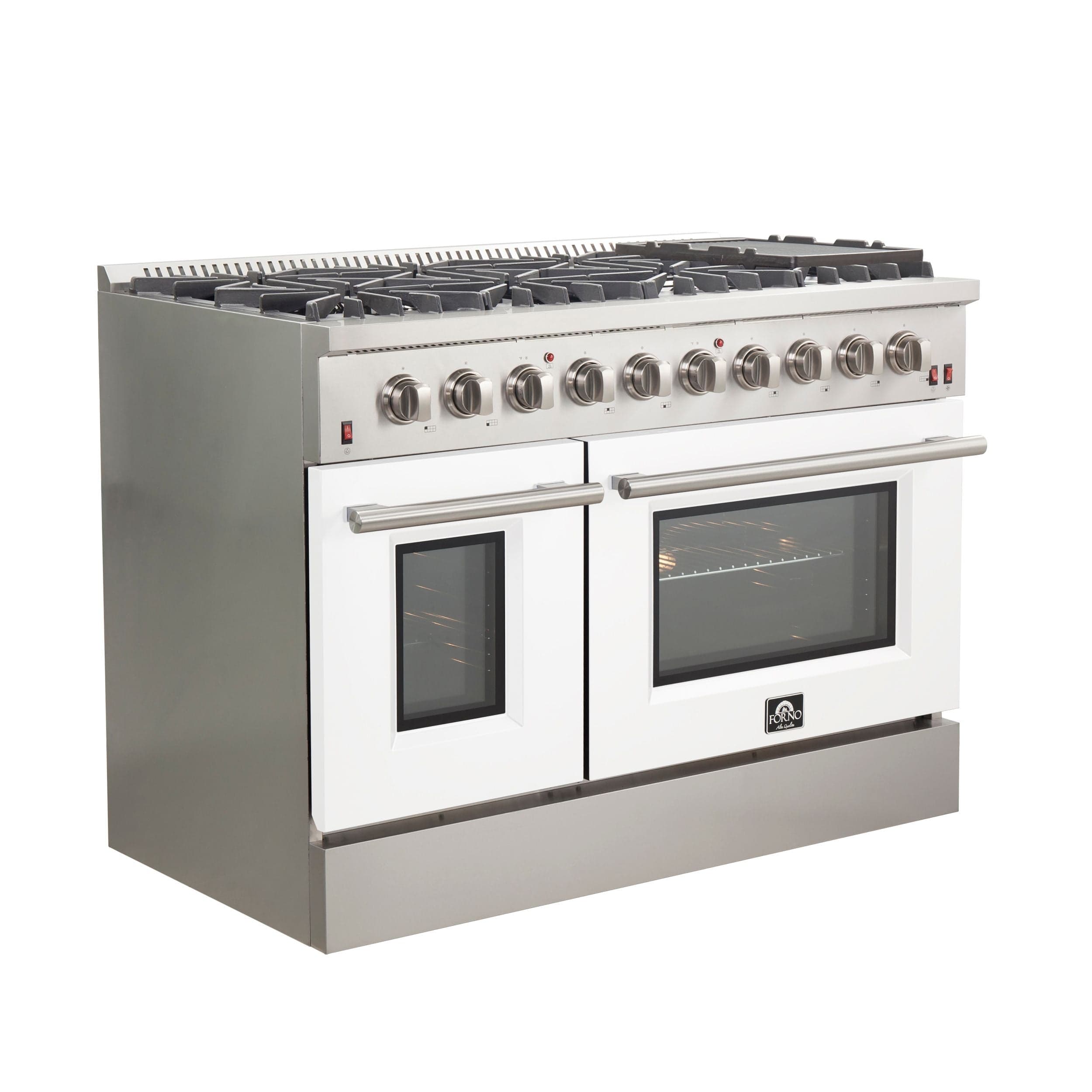 Forno Galiano 48 Inch Professional Freestanding Gas Range in White, FFSGS6244-48WHT I Luxury Appliances Direct