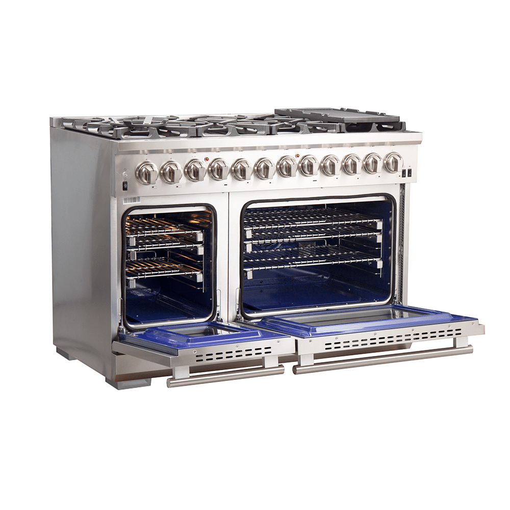 Forno Capriasca 48" Pro Series Capriasca Gas Burner / Electric Oven in Stainless Steel 8 Italian Burners, FFSGS6187-48 I Luxury Appliances Direct