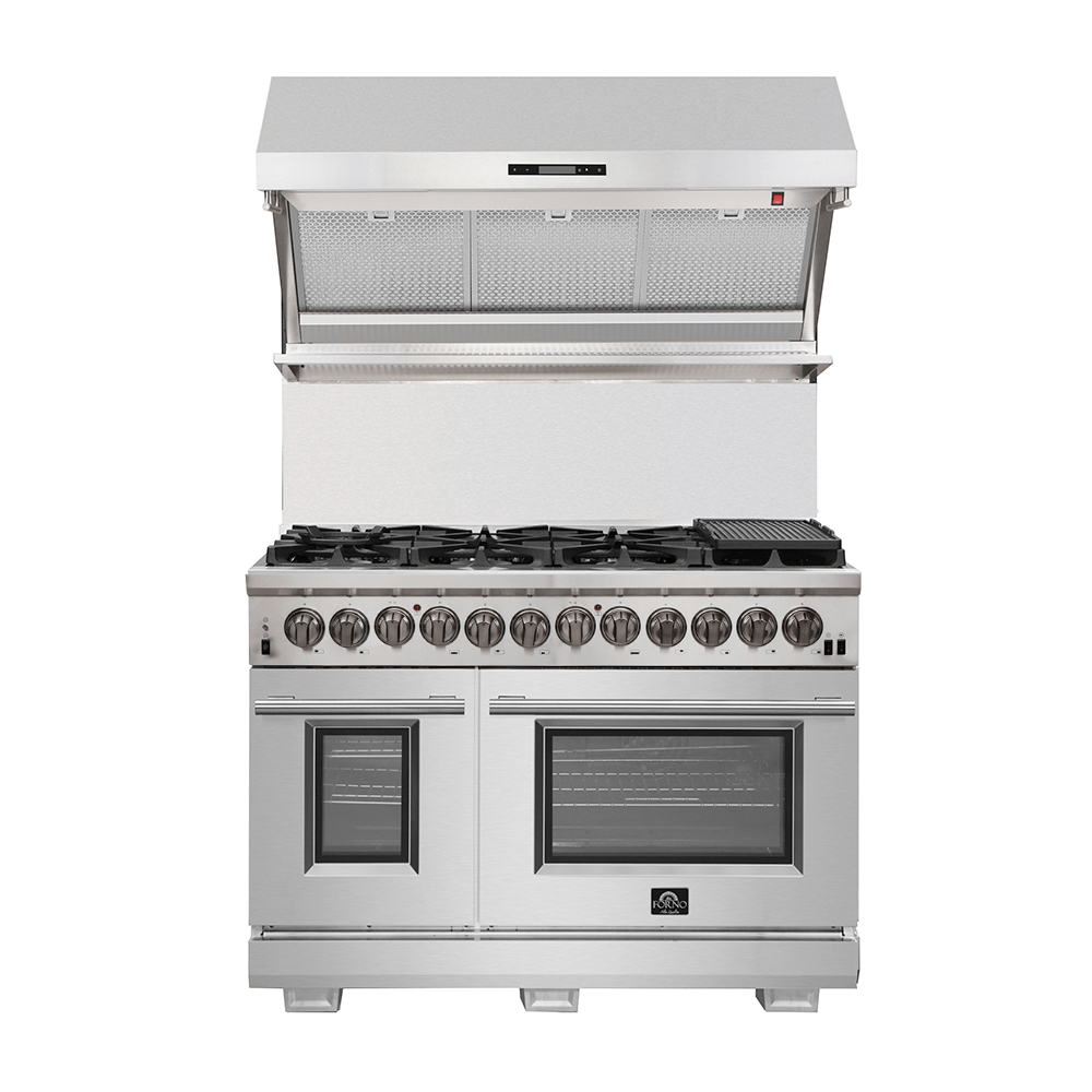 Forno Capriasca 48" Pro Series Capriasca Gas Burner / Electric Oven in Stainless Steel 8 Italian Burners, FFSGS6187-48 I Luxury Appliances Direct